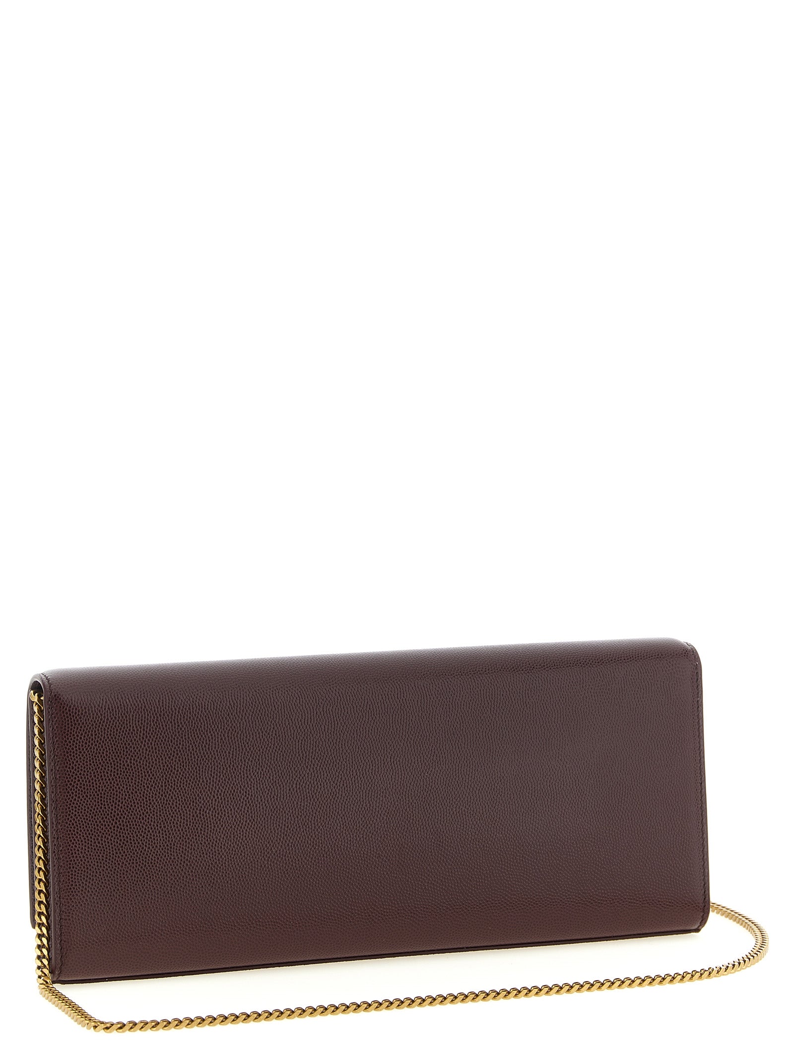 Saint Laurent Kate Grain de Poudre Leather Clutch in Bordeaux | Made in Italy