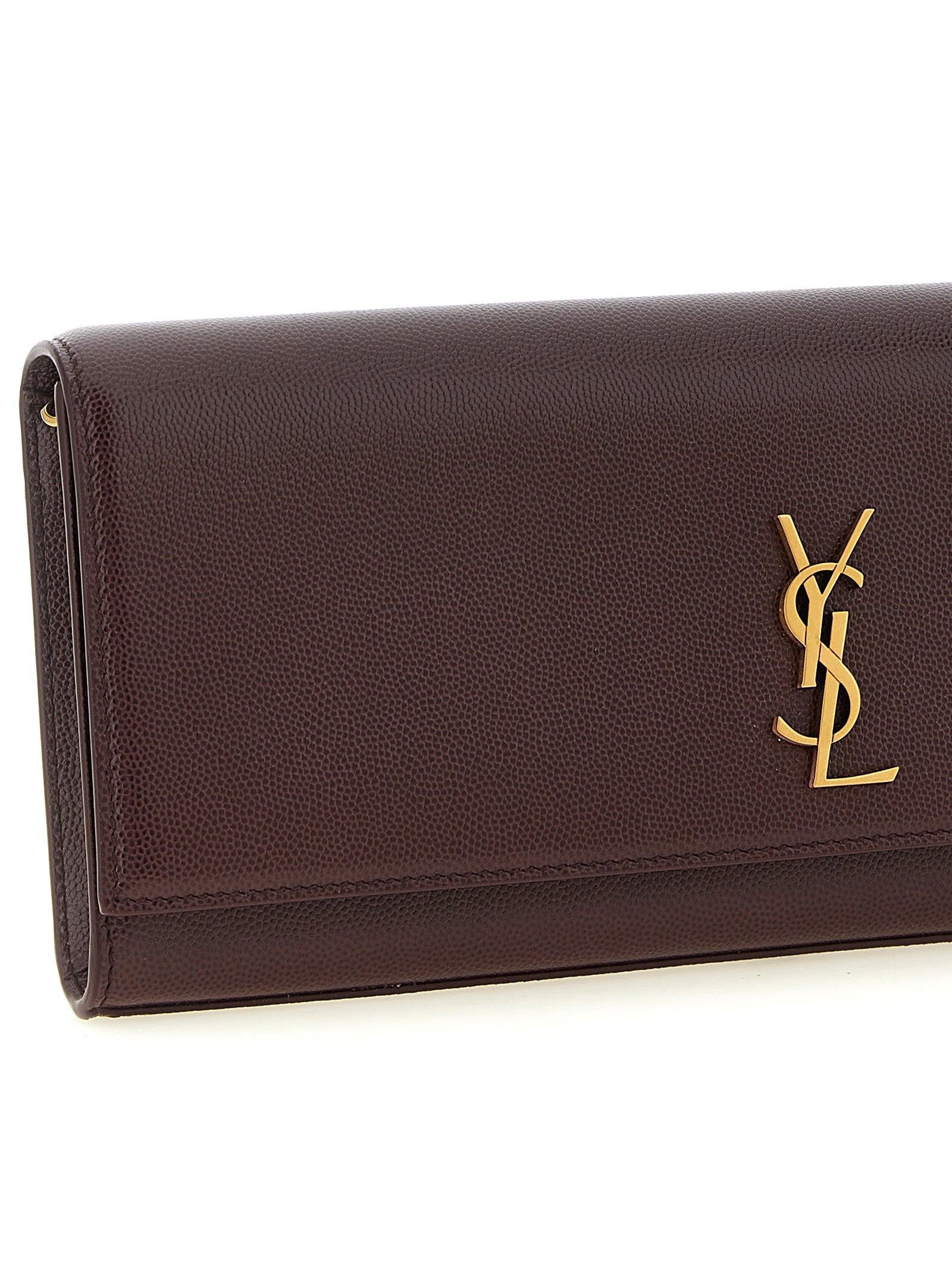Saint Laurent Kate Grain de Poudre Leather Clutch in Bordeaux | Made in Italy