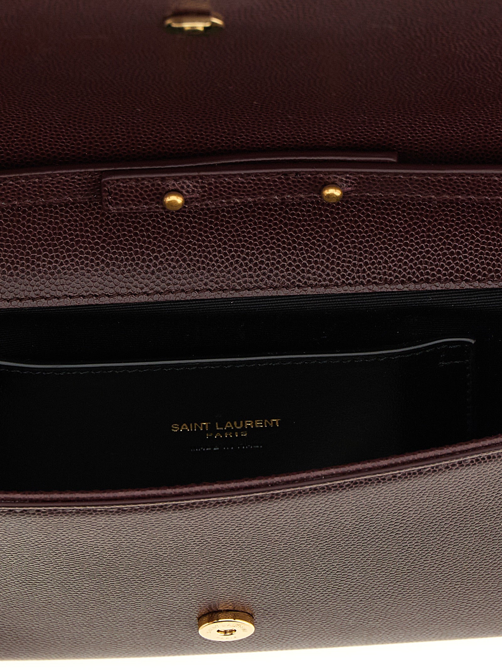 Saint Laurent Kate Grain de Poudre Leather Clutch in Bordeaux | Made in Italy
