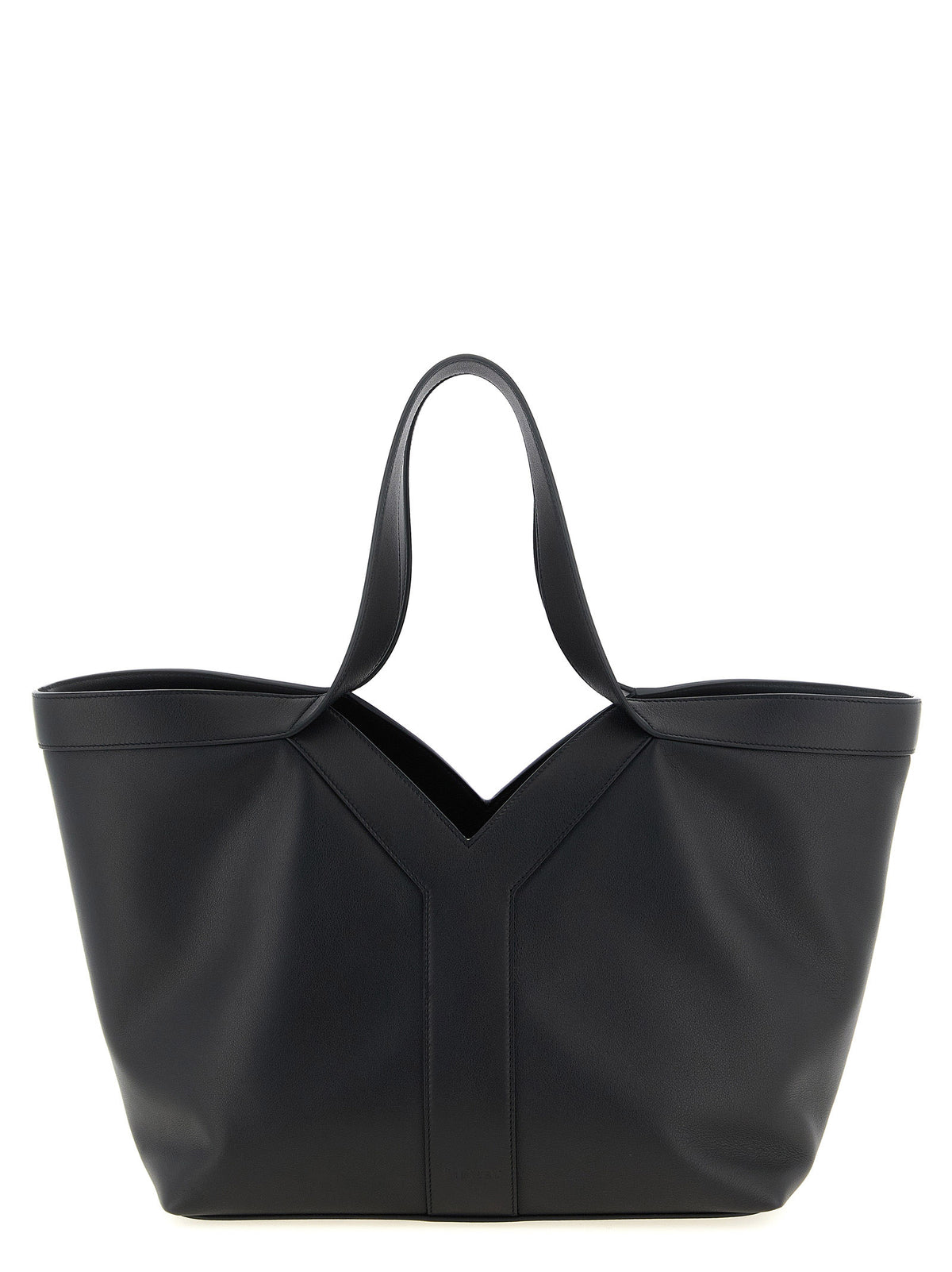 Saint Laurent Small Y Tote Bag in Textured Calfskin Leather Black | Made in Italy
