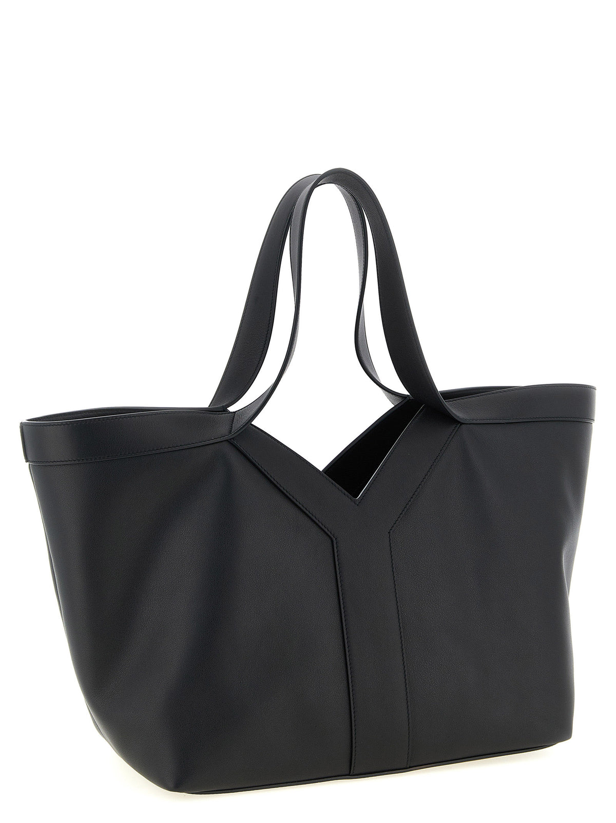 Saint Laurent Small Y Tote Bag in Textured Calfskin Leather Black | Made in Italy