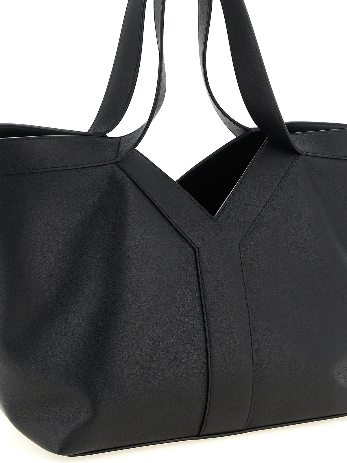 Saint Laurent Small Y Tote Bag in Textured Calfskin Leather Black | Made in Italy