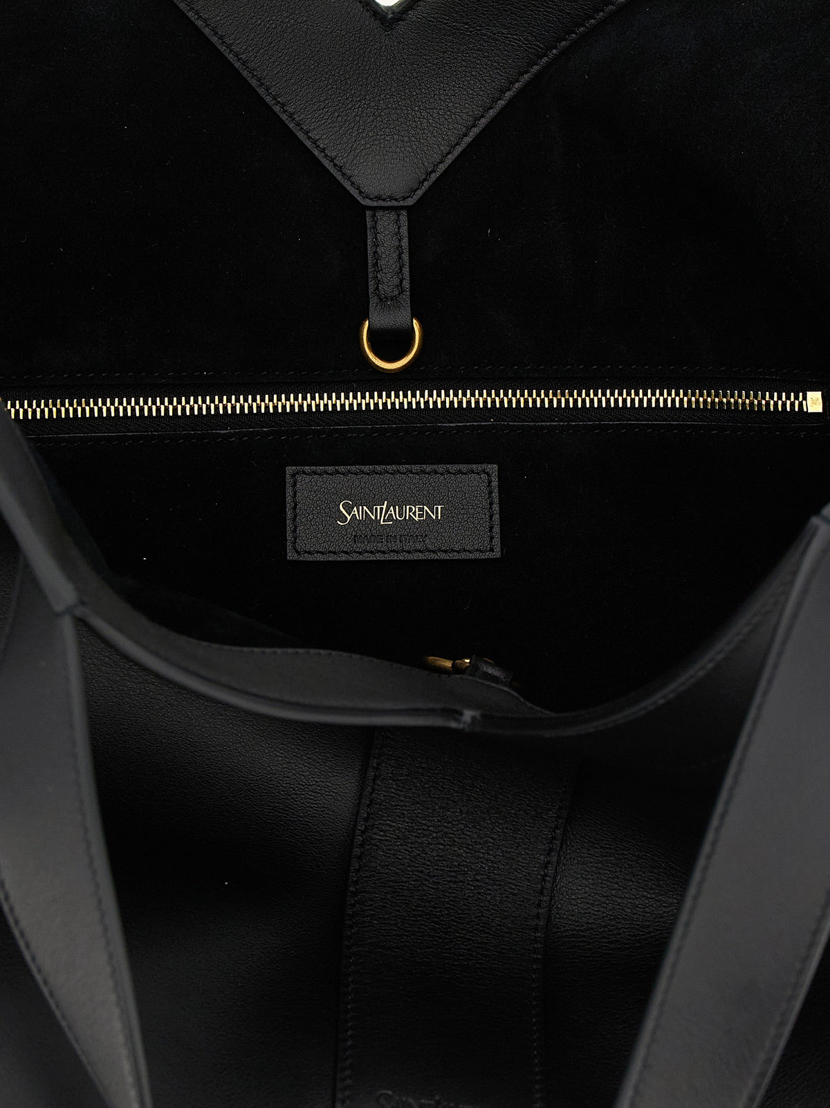 Saint Laurent Small Y Tote Bag in Textured Calfskin Leather Black | Made in Italy