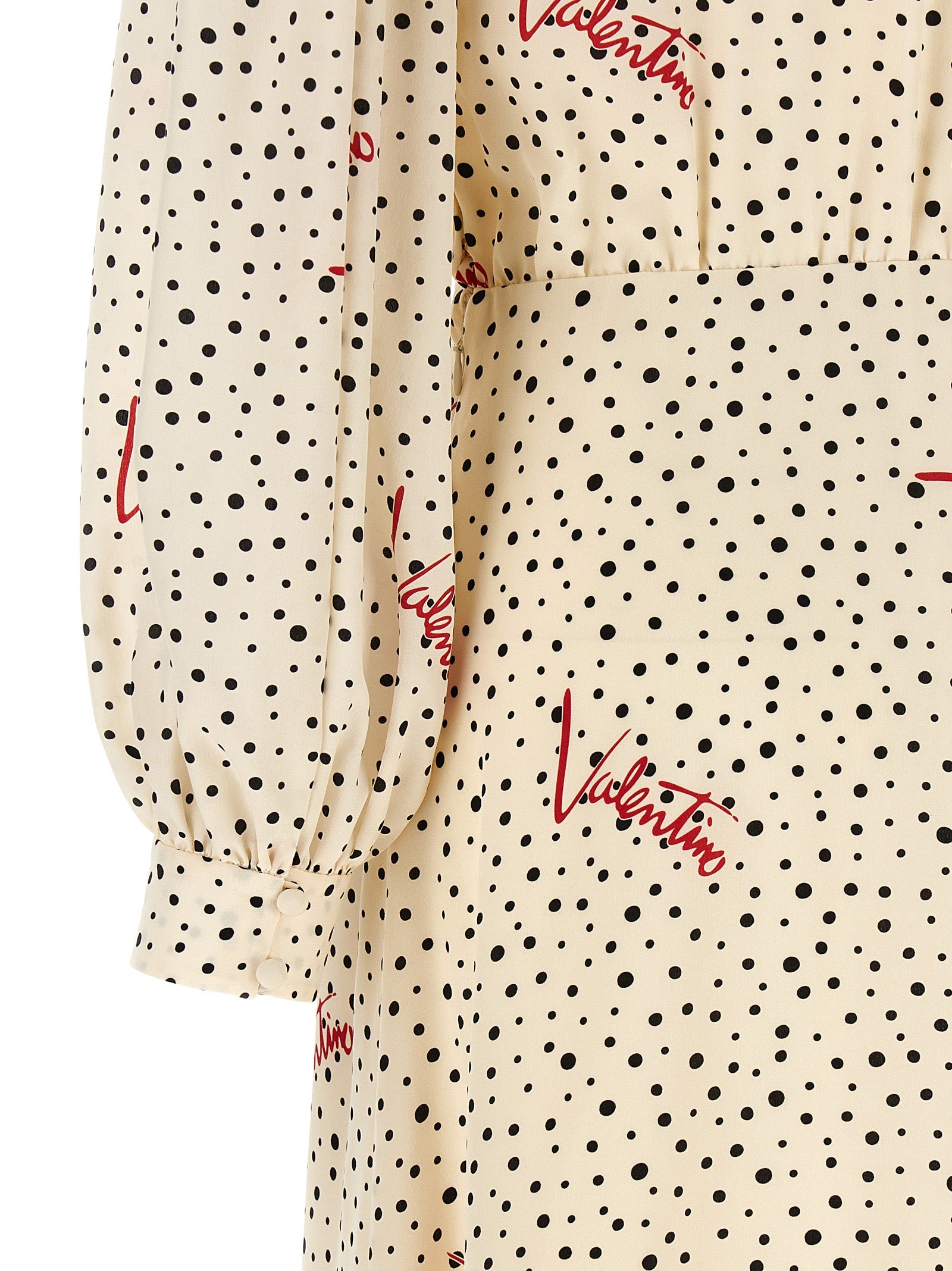 Valentino Garavani 'Bollicine Plusdepois' Ivory Polka Dot Silk Midi Dress with Bow-Tie Collar