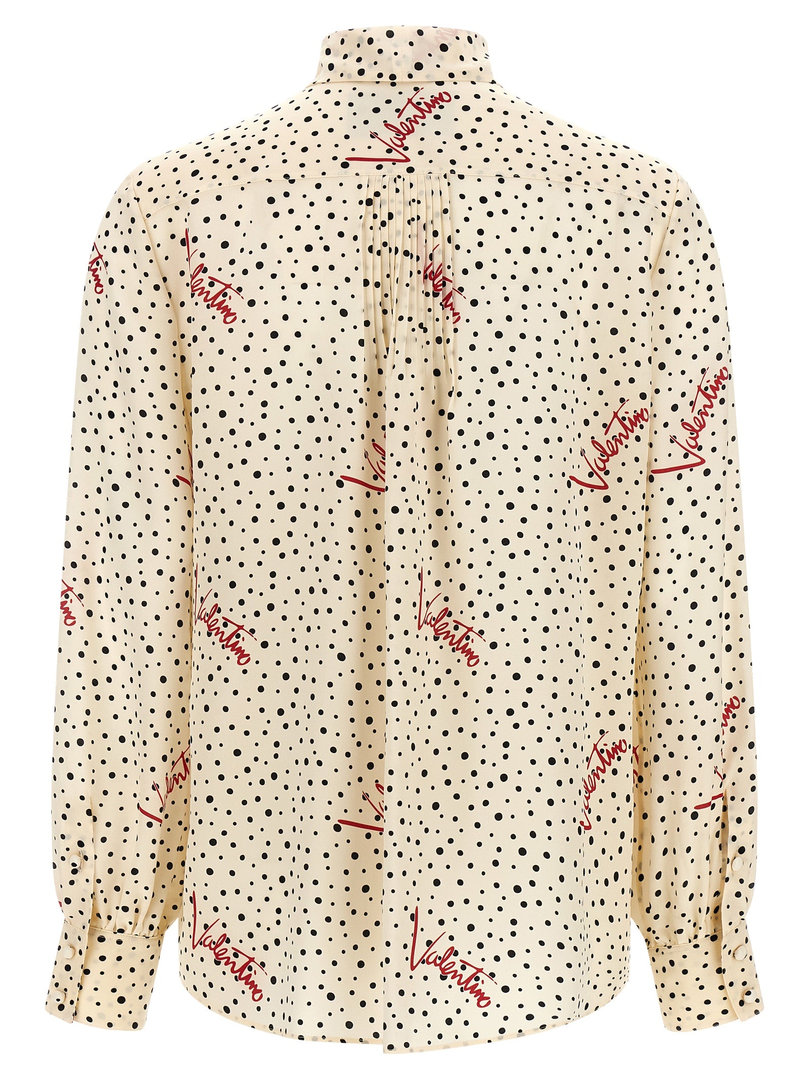 Valentino Garavani 'Bollicine Plusdepois' Ivory Polka Dot Silk Blouse with Lavallière Collar