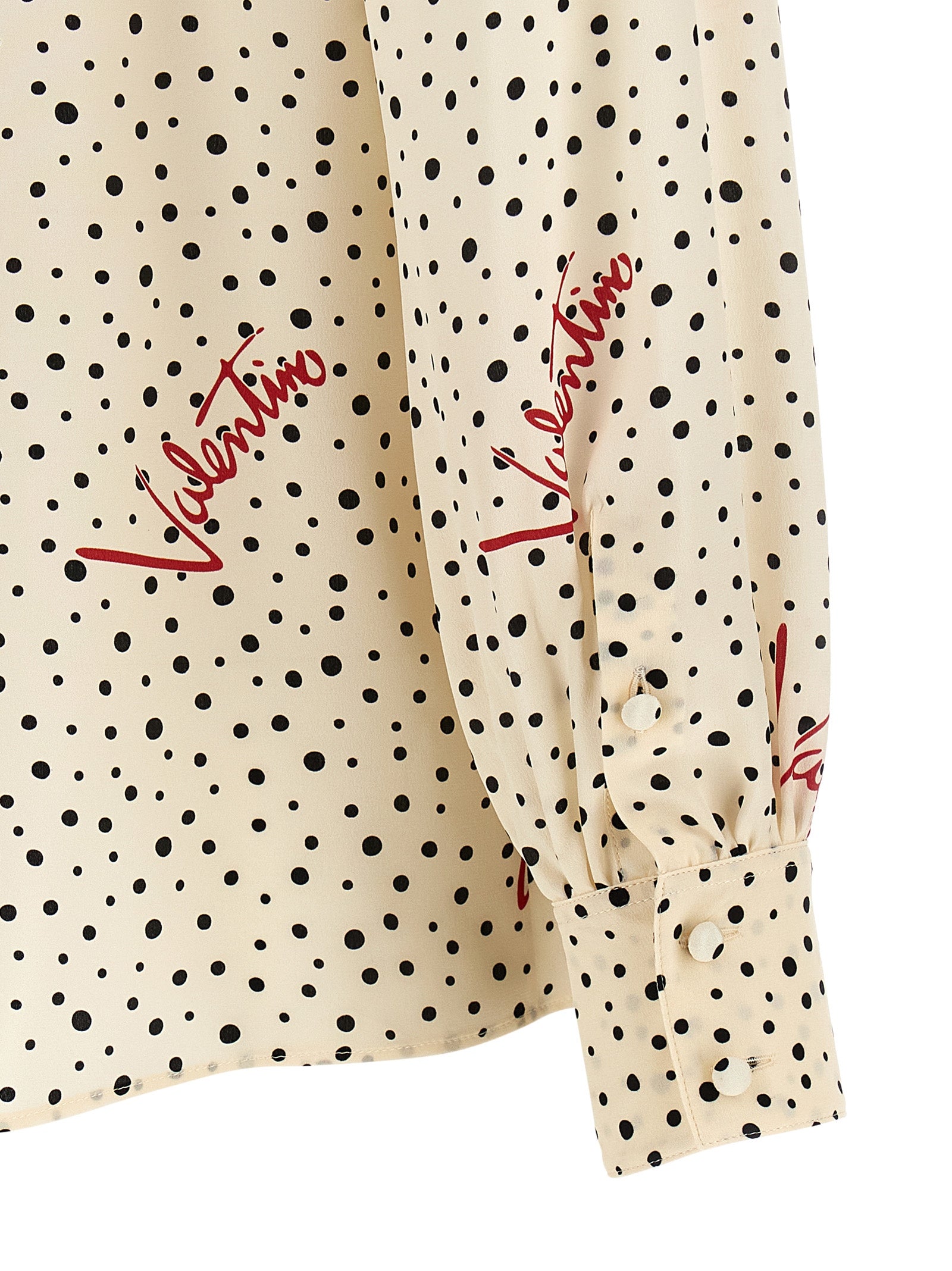 Valentino Garavani 'Bollicine Plusdepois' Ivory Polka Dot Silk Blouse with Lavallière Collar