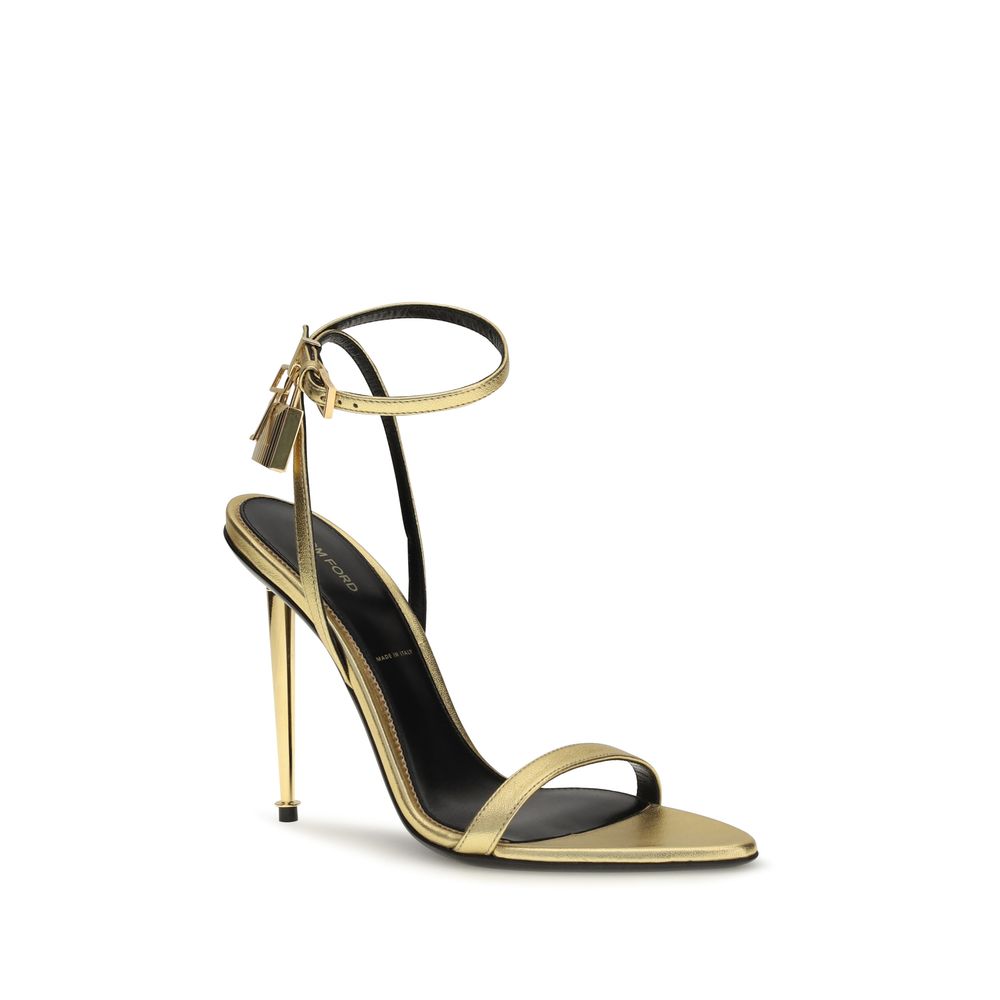 صندل ذهبي بكعب خنجر ماركة Gold Lamb Ovis Aries Aries Stiletto Heel