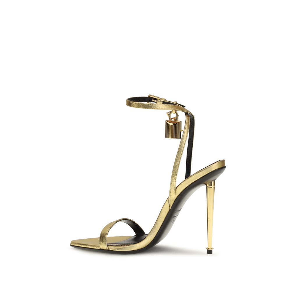 صندل ذهبي بكعب خنجر ماركة Gold Lamb Ovis Aries Aries Stiletto Heel