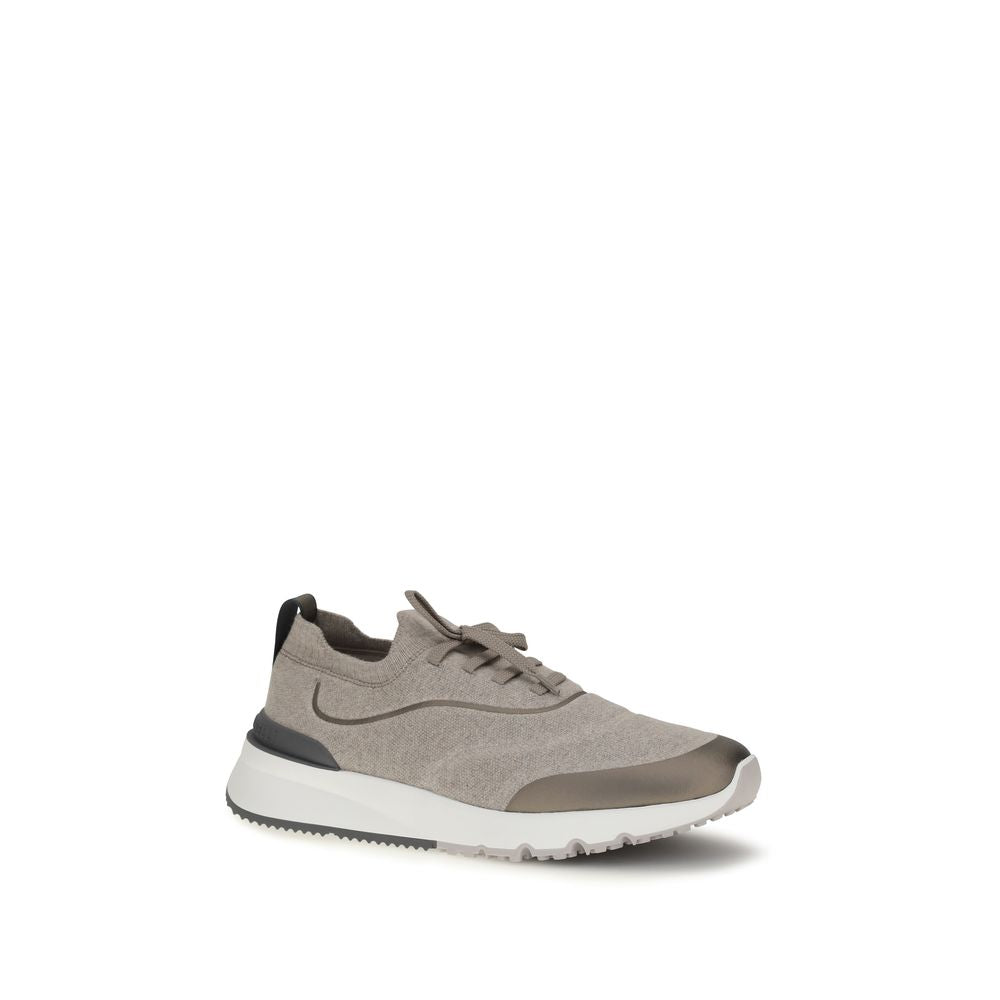 Brunello Cucinelli Brown Techno Cotton Knit Sneakers AW26