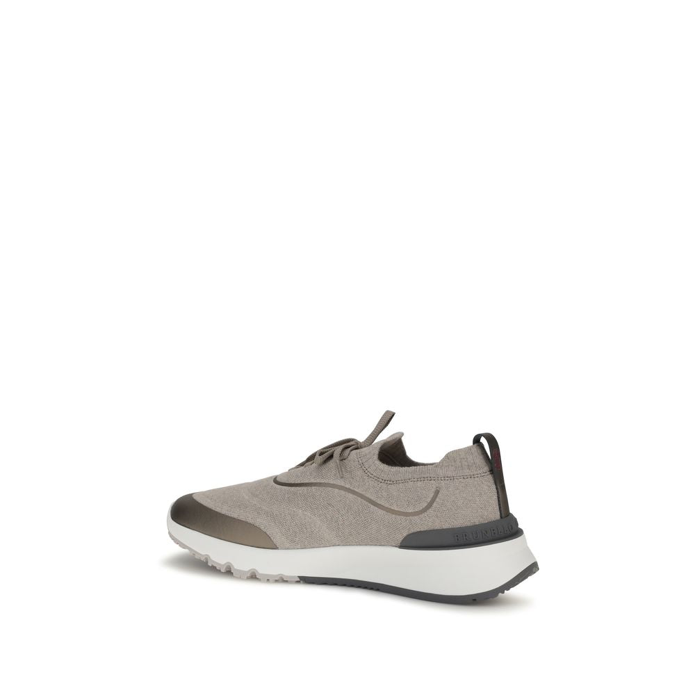 Brunello Cucinelli Brown Techno Cotton Knit Sneakers AW26