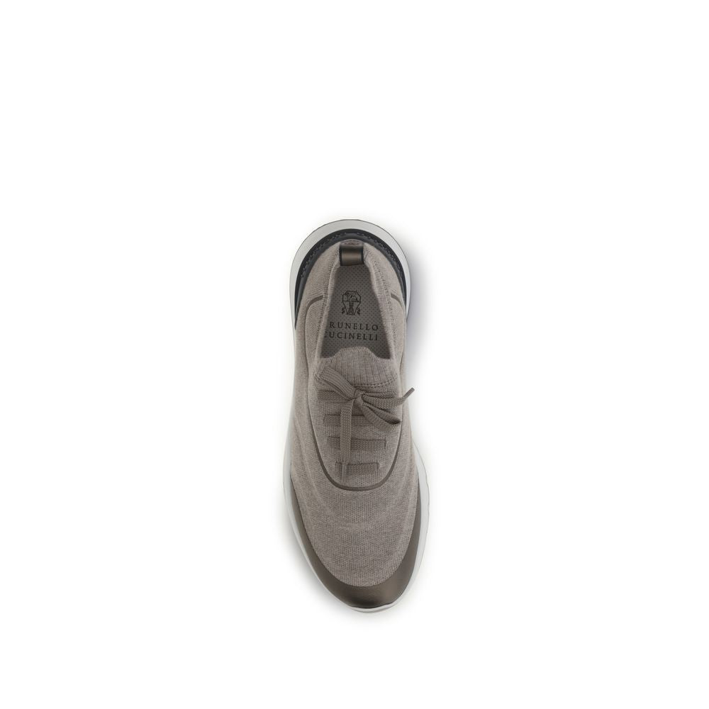 Brunello Cucinelli Brown Techno Cotton Knit Sneakers AW26