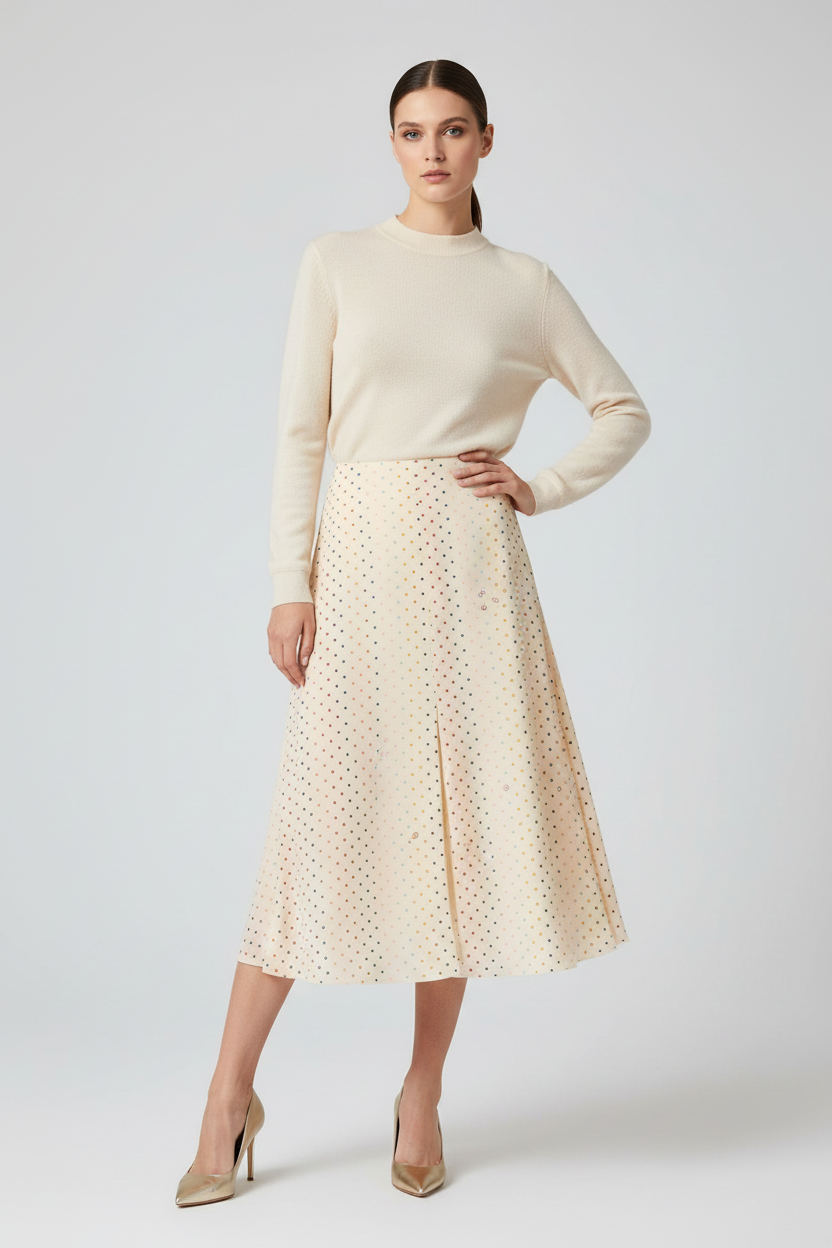 Valentino Garavani Stelline Multicolor Silk Midi Skirt Flared