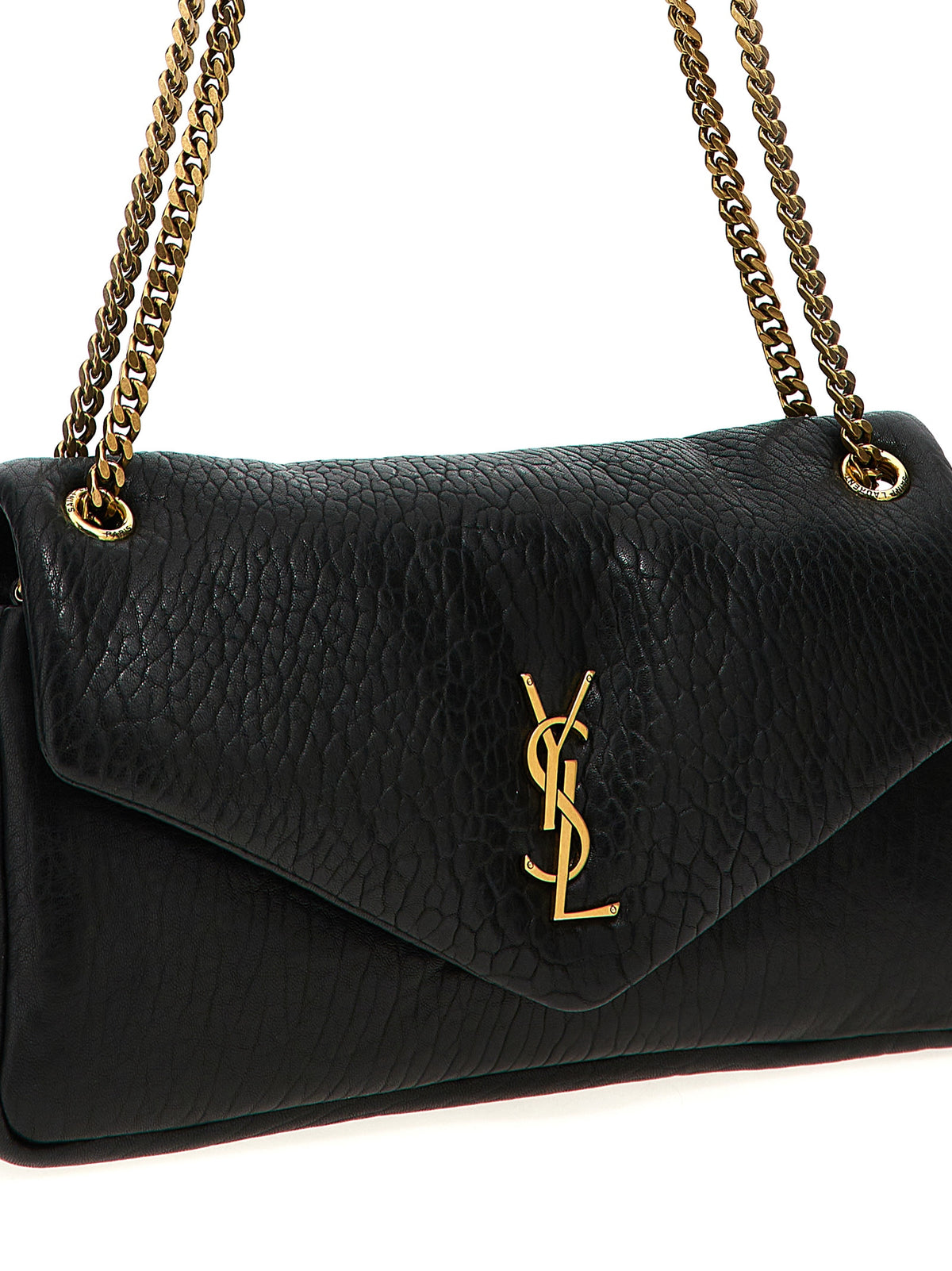 Saint Laurent Calypso Quilted Hammered Leather Shoulder Bag in Black | Made in Italy
