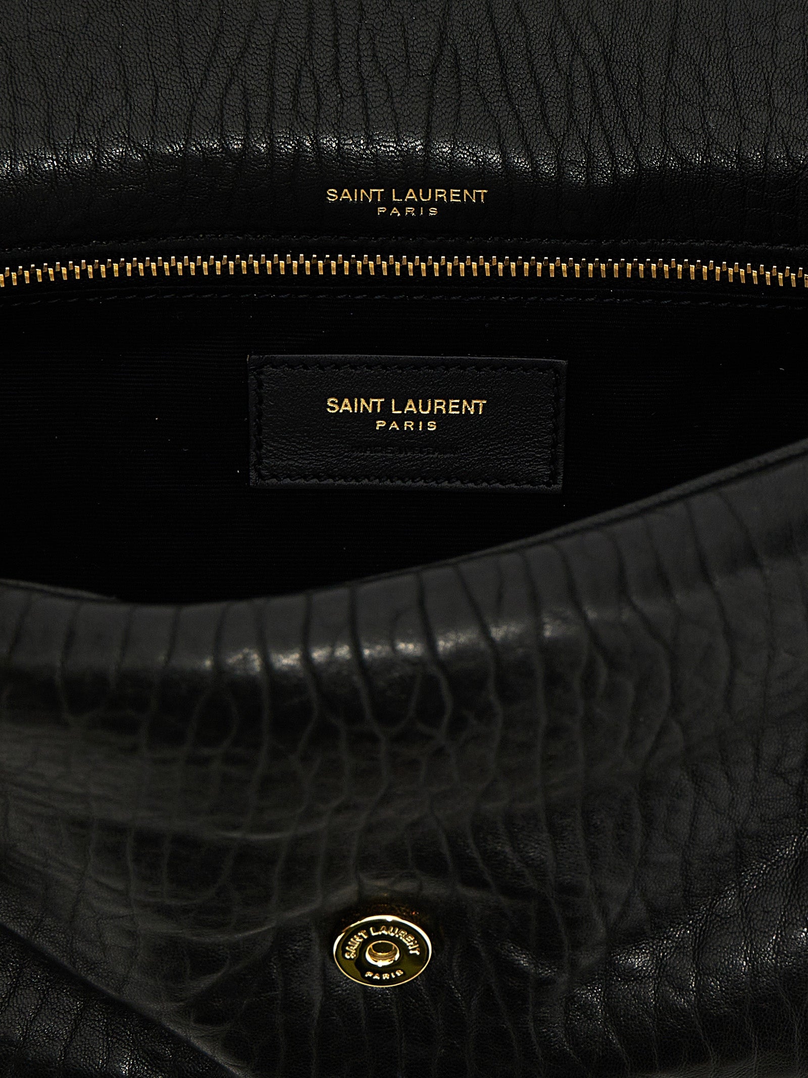 Saint Laurent Calypso Quilted Hammered Leather Shoulder Bag in Black | Made in Italy