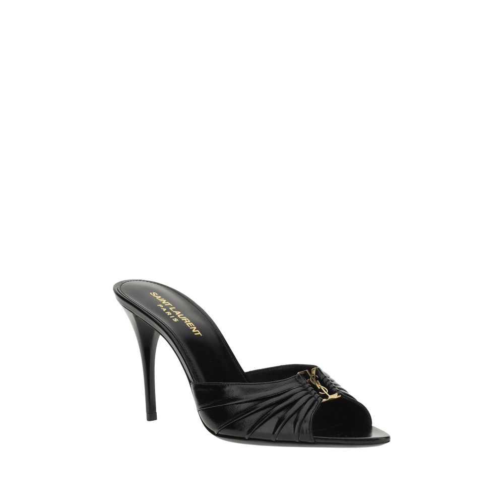 Saint Laurent Babylone Black Lambskin Stiletto Sandals YSL Metal Detail AW26