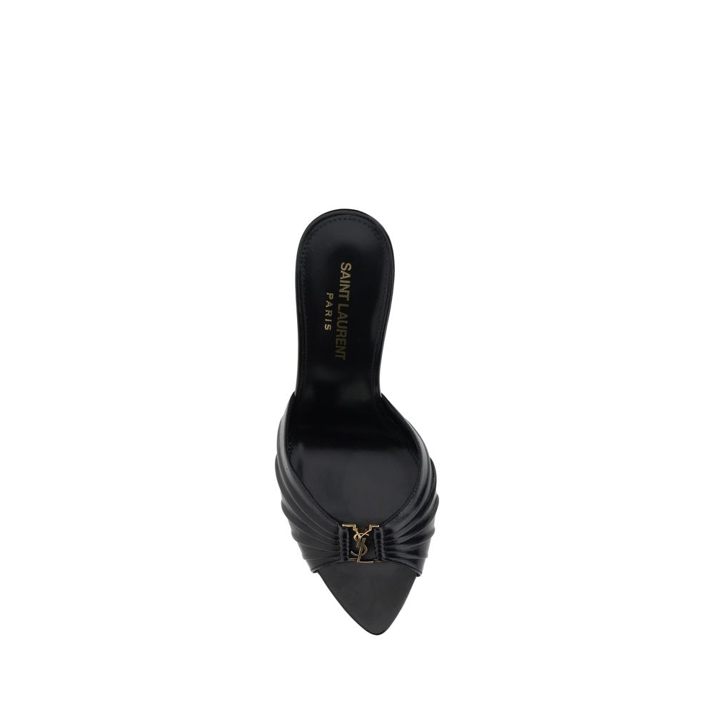 Saint Laurent Babylone Black Lambskin Stiletto Sandals YSL Metal Detail AW26