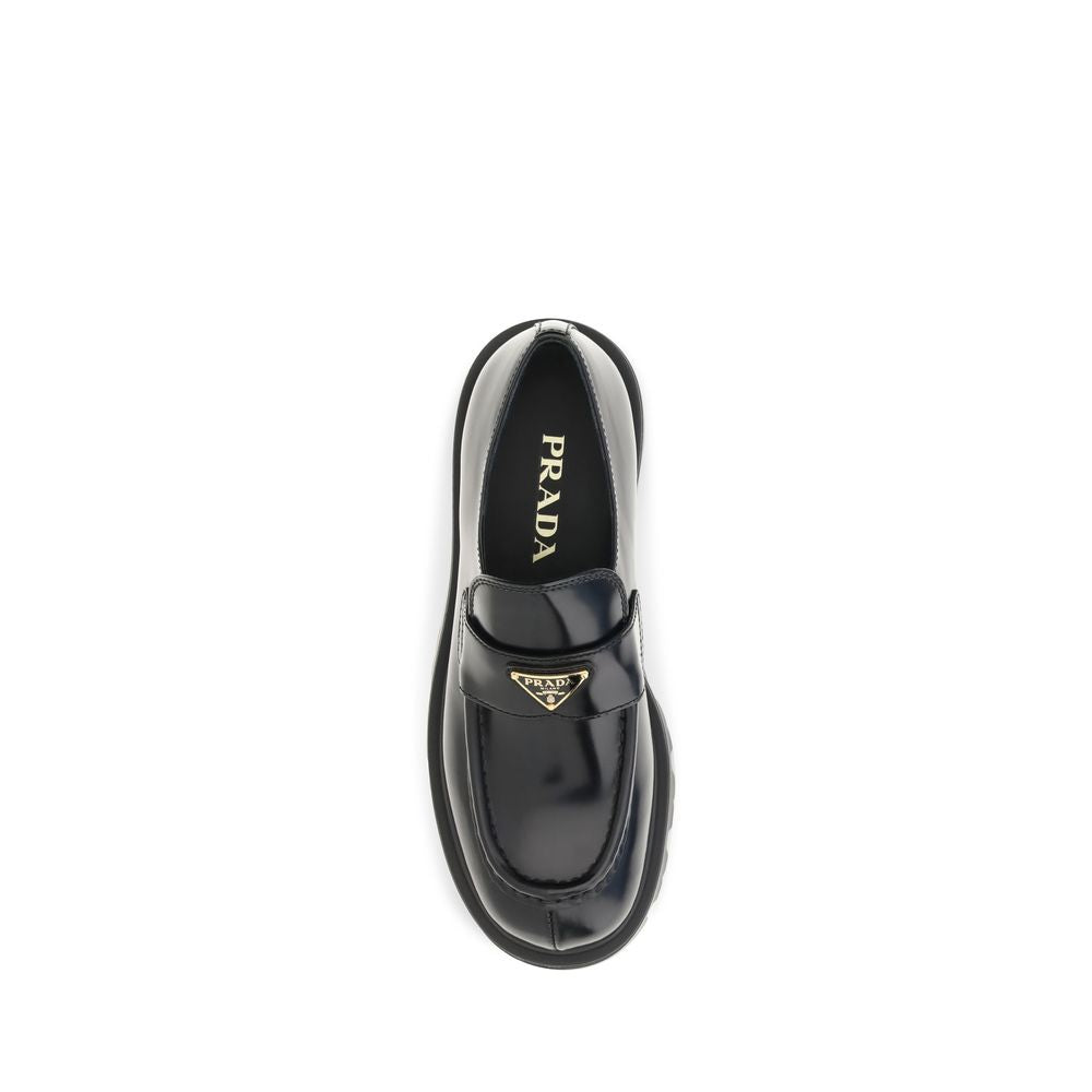 Prada Black Brushed Calfskin Slip-On Loafers Triangle Logo AW26