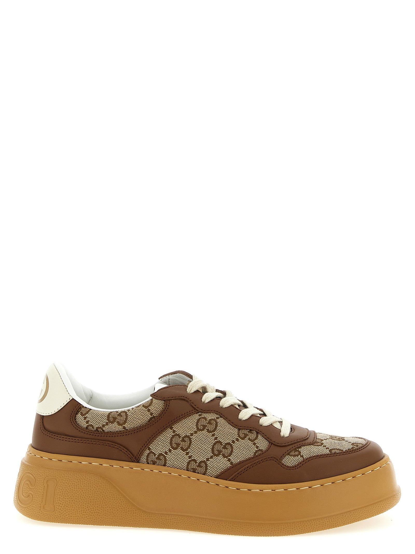 Gucci GG Fabric & Smooth Leather Chunky Sneakers — Brown | Women