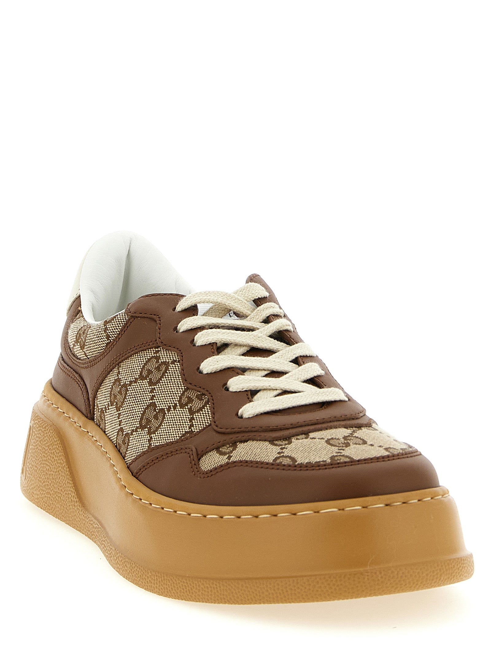 Gucci GG Fabric & Smooth Leather Chunky Sneakers — Brown | Women