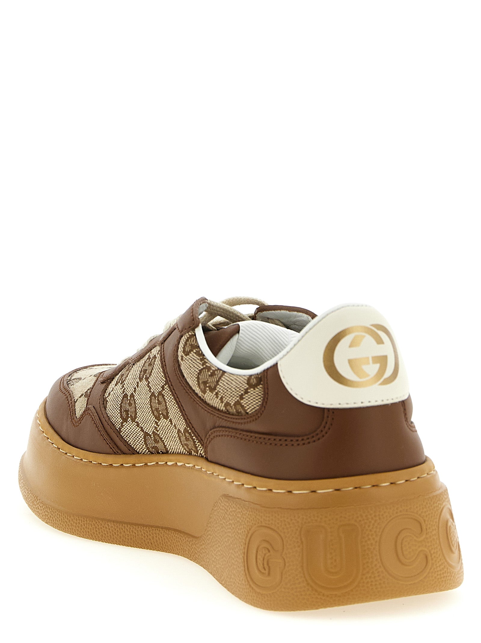 Gucci GG Fabric & Smooth Leather Chunky Sneakers — Brown | Women