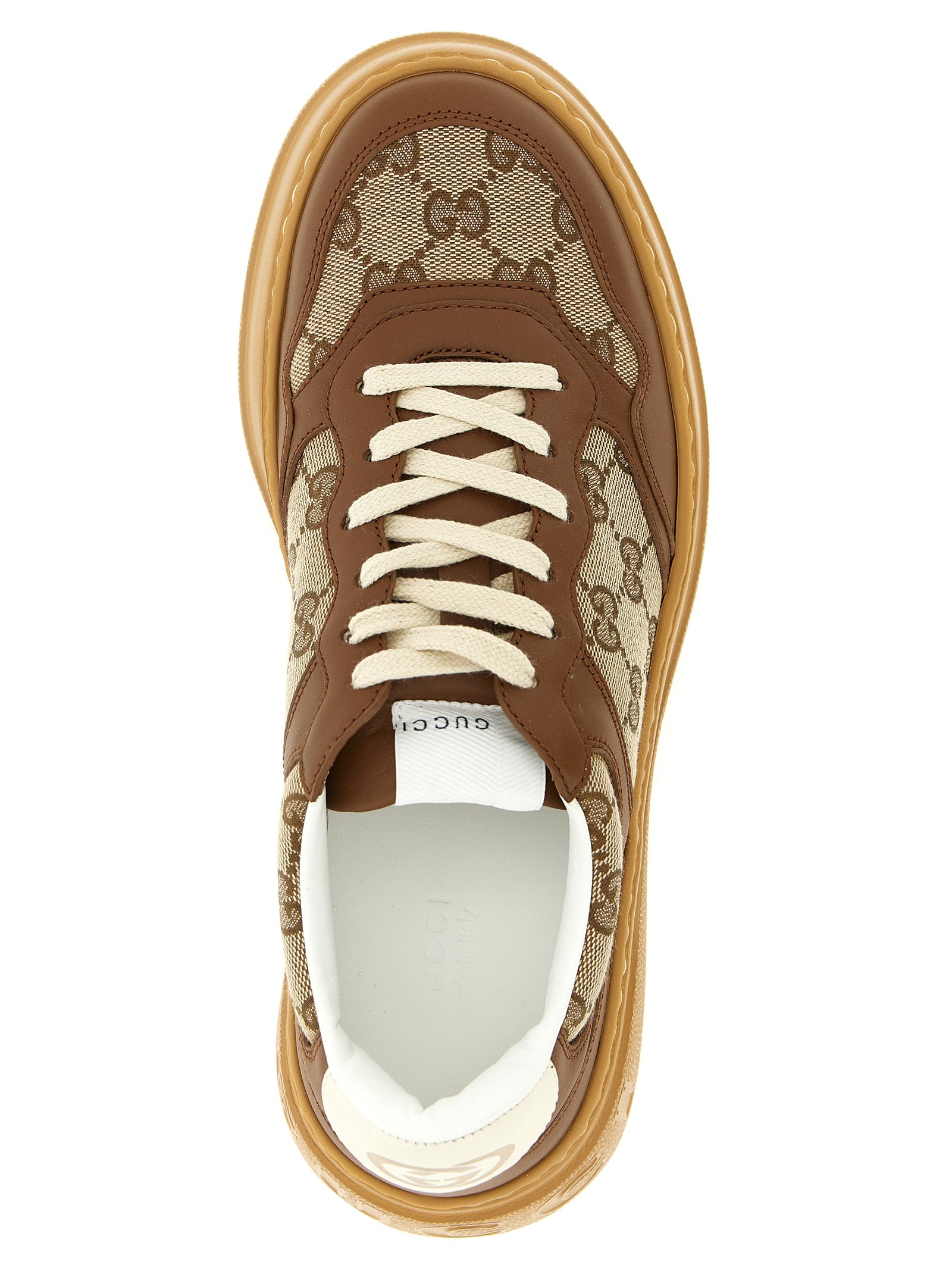 Gucci GG Fabric & Smooth Leather Chunky Sneakers — Brown | Women