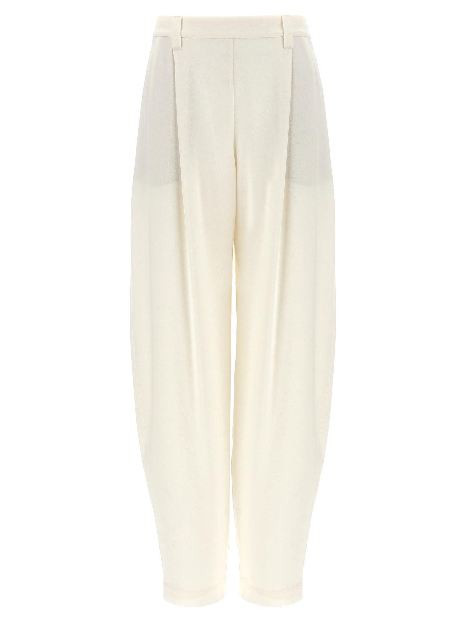 Brunello Cucinelli White Pure Silk Crepe Sablé Trousers