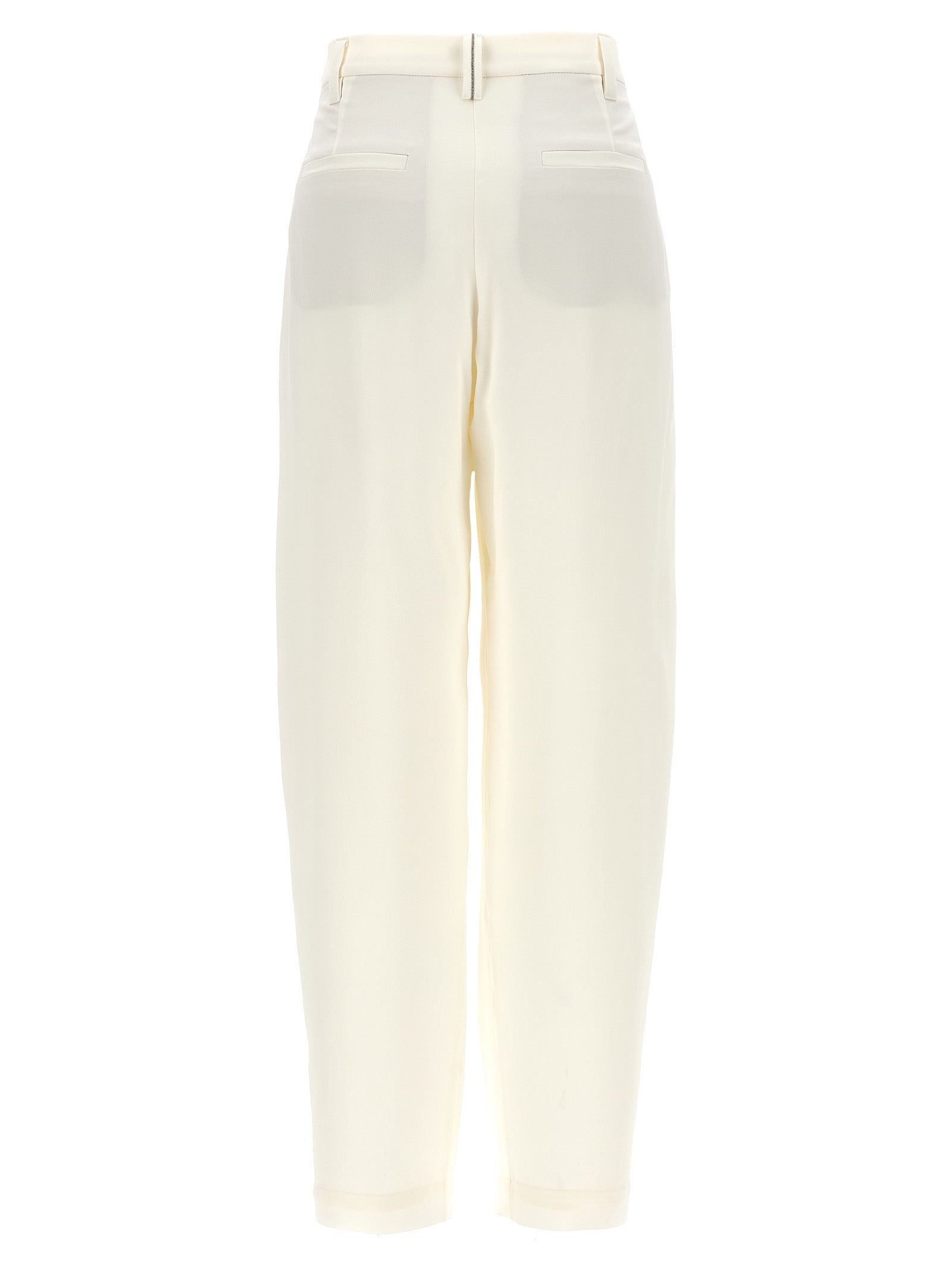 Brunello Cucinelli White Pure Silk Crepe Sablé Trousers