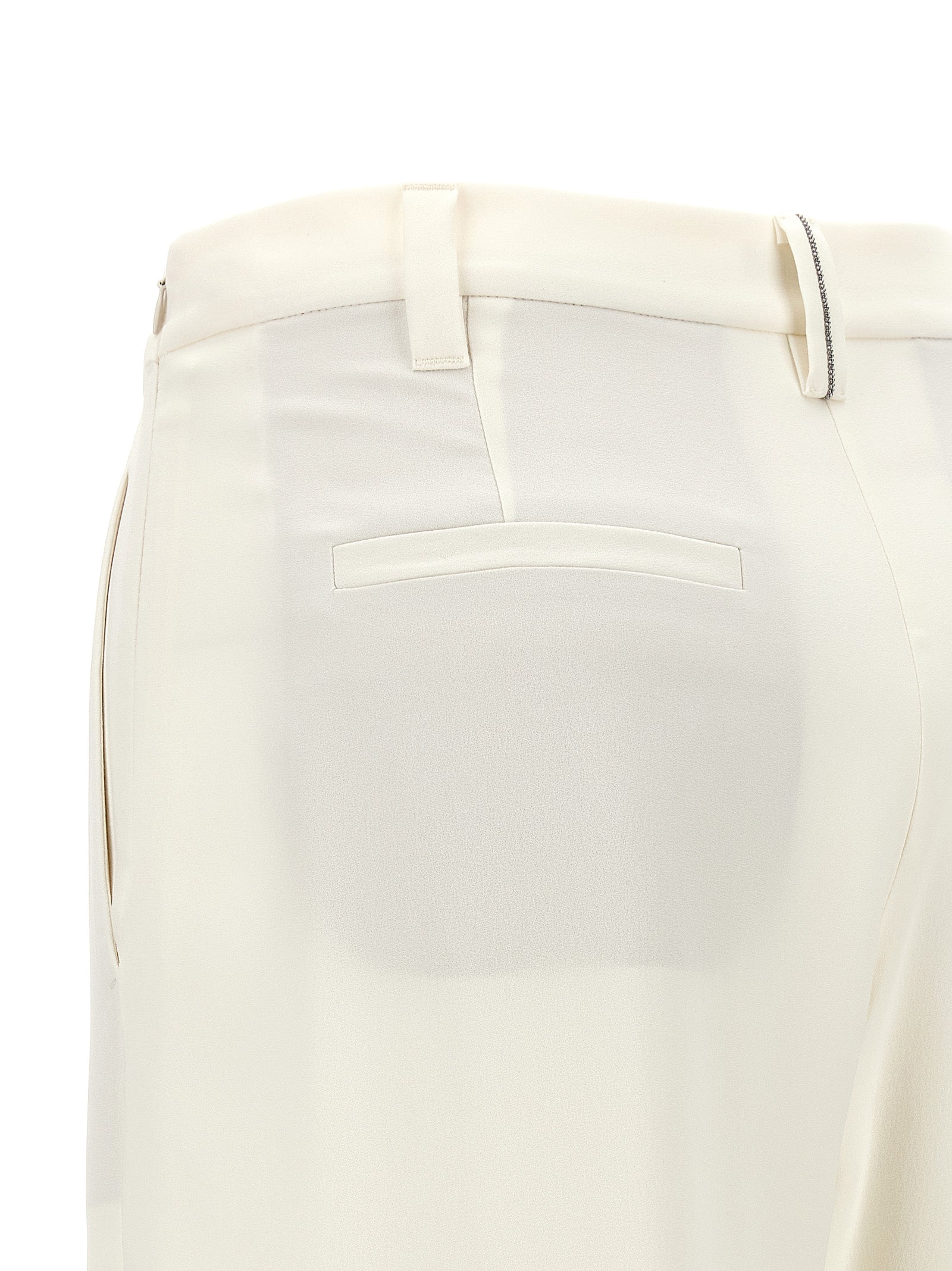 Brunello Cucinelli White Pure Silk Crepe Sablé Trousers