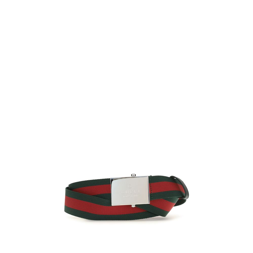 Gucci Web Ribbon Belt Multicolor Cotton Palladium Buckle AW26