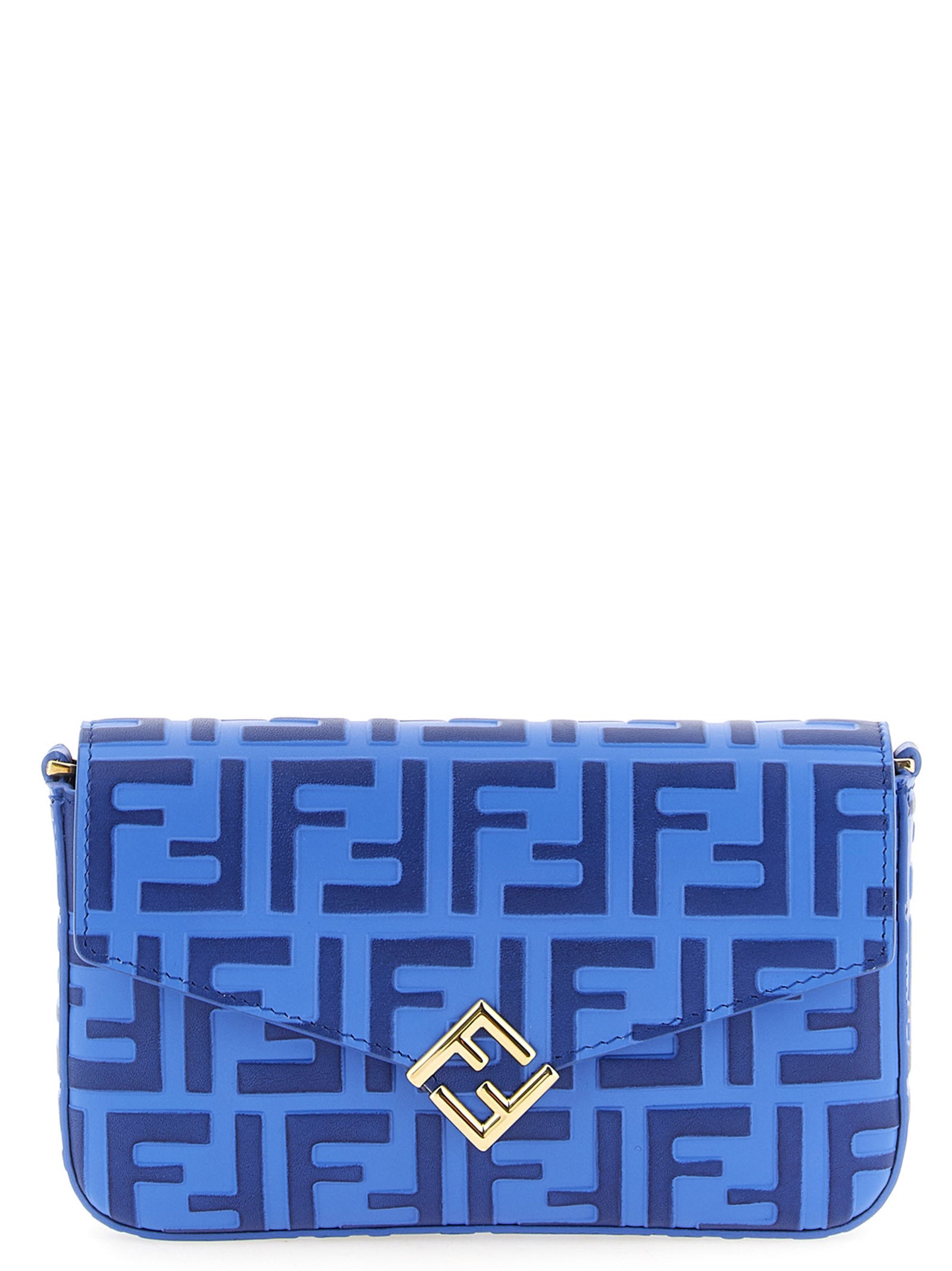 Fendi Blue Calfskin Cardholder FF Diamonds