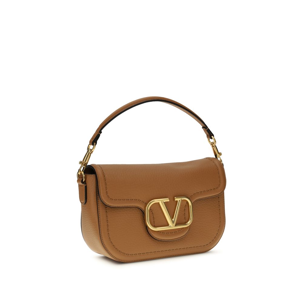 Valentino Garavani VLogo Beige Calfskin Shoulder Bag Embroidered Strap