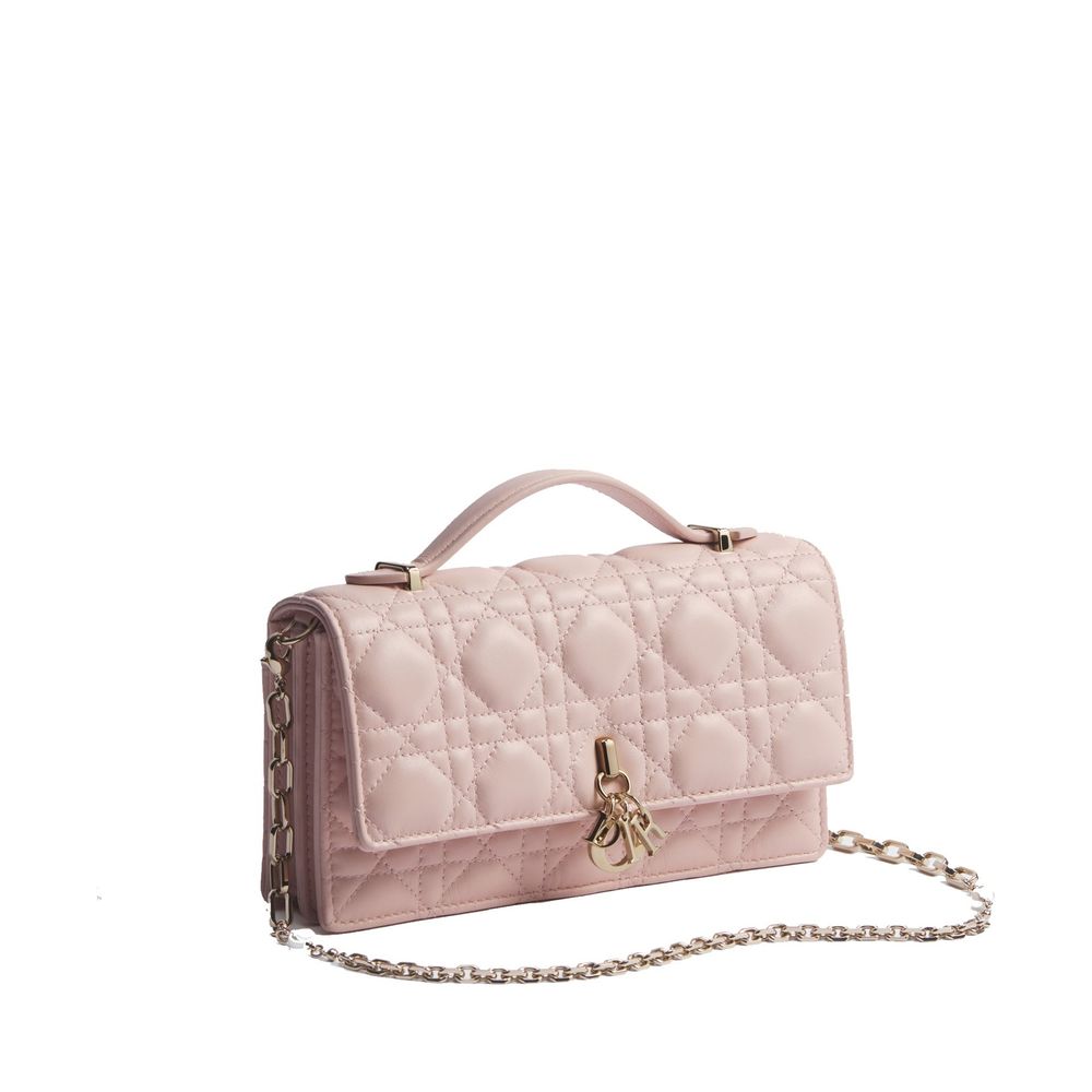 Dior D.I.O.R. Powder Pink Cannage Quilted Lambskin Shoulder Bag with Jewel Chain