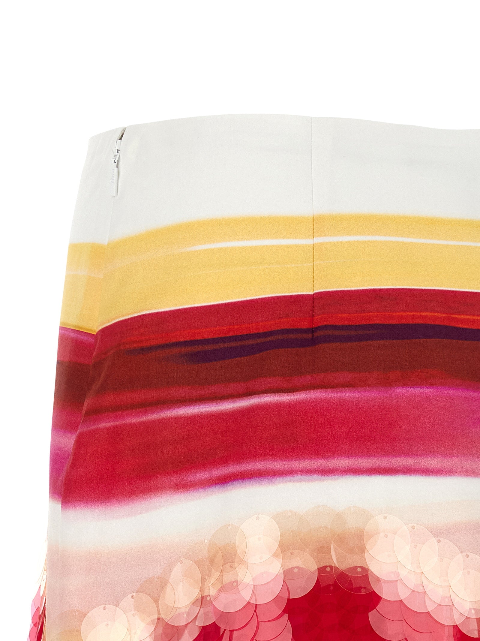 Fendi 'Venetian Stripes' Raspberry & Yellow Cotton Poplin Long Skirt with Sequin Hem