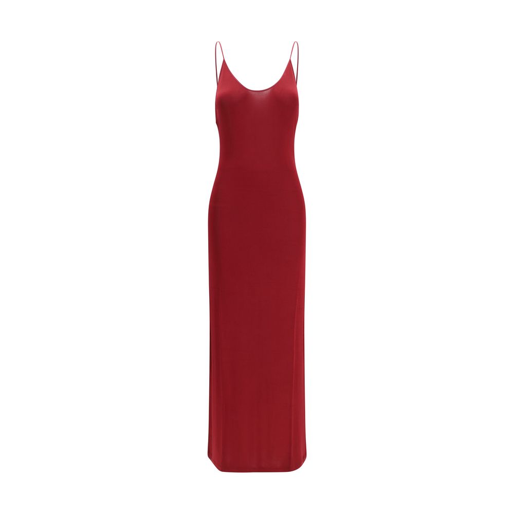 Saint Laurent Bordeaux Backless Knit Maxi Dress with Cassandre Chain Detail