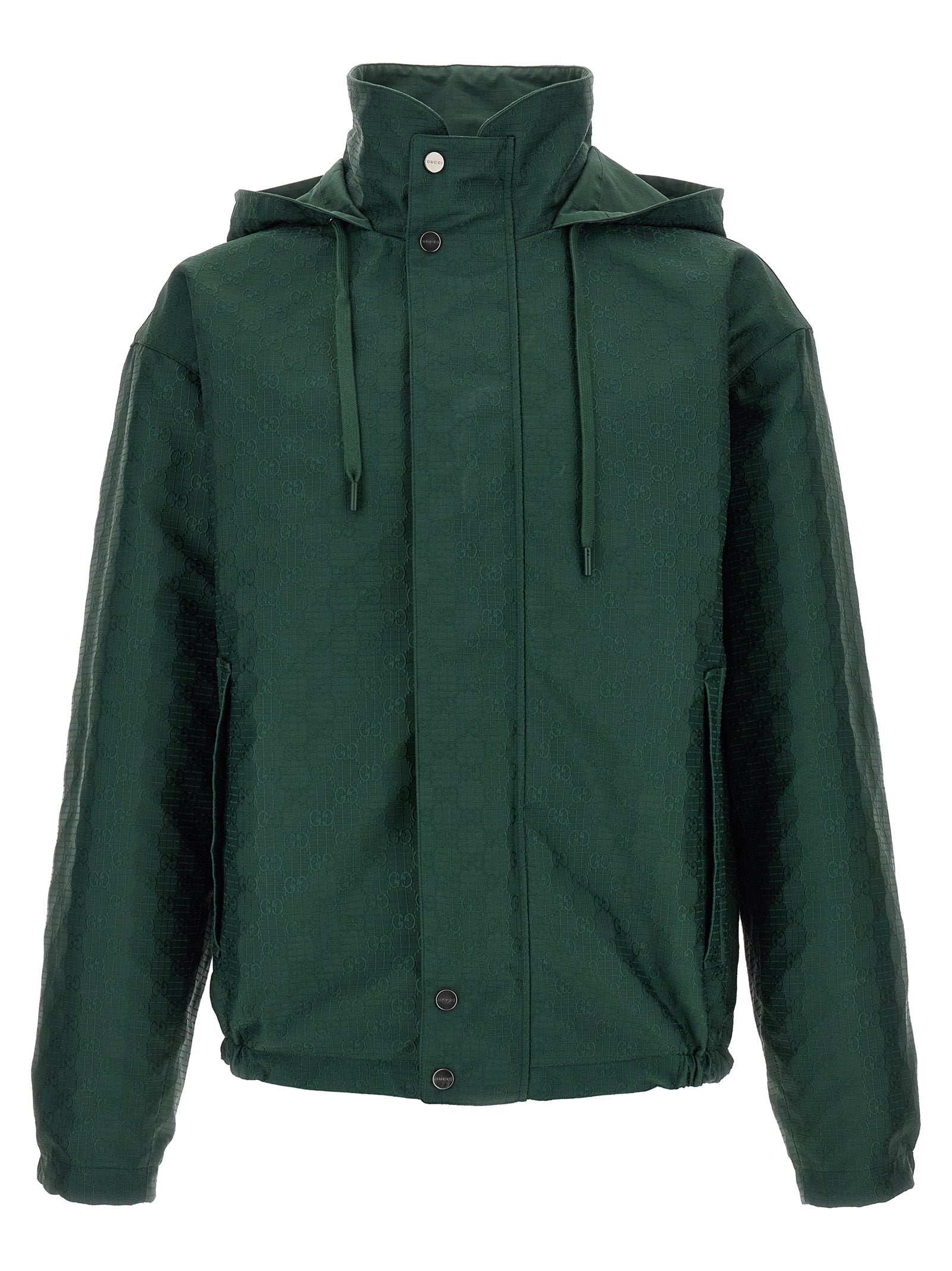 Gucci Dark Green Reversible Ripstop Cotton Jacket GG Tonal Pattern Incrocio G Logo Men