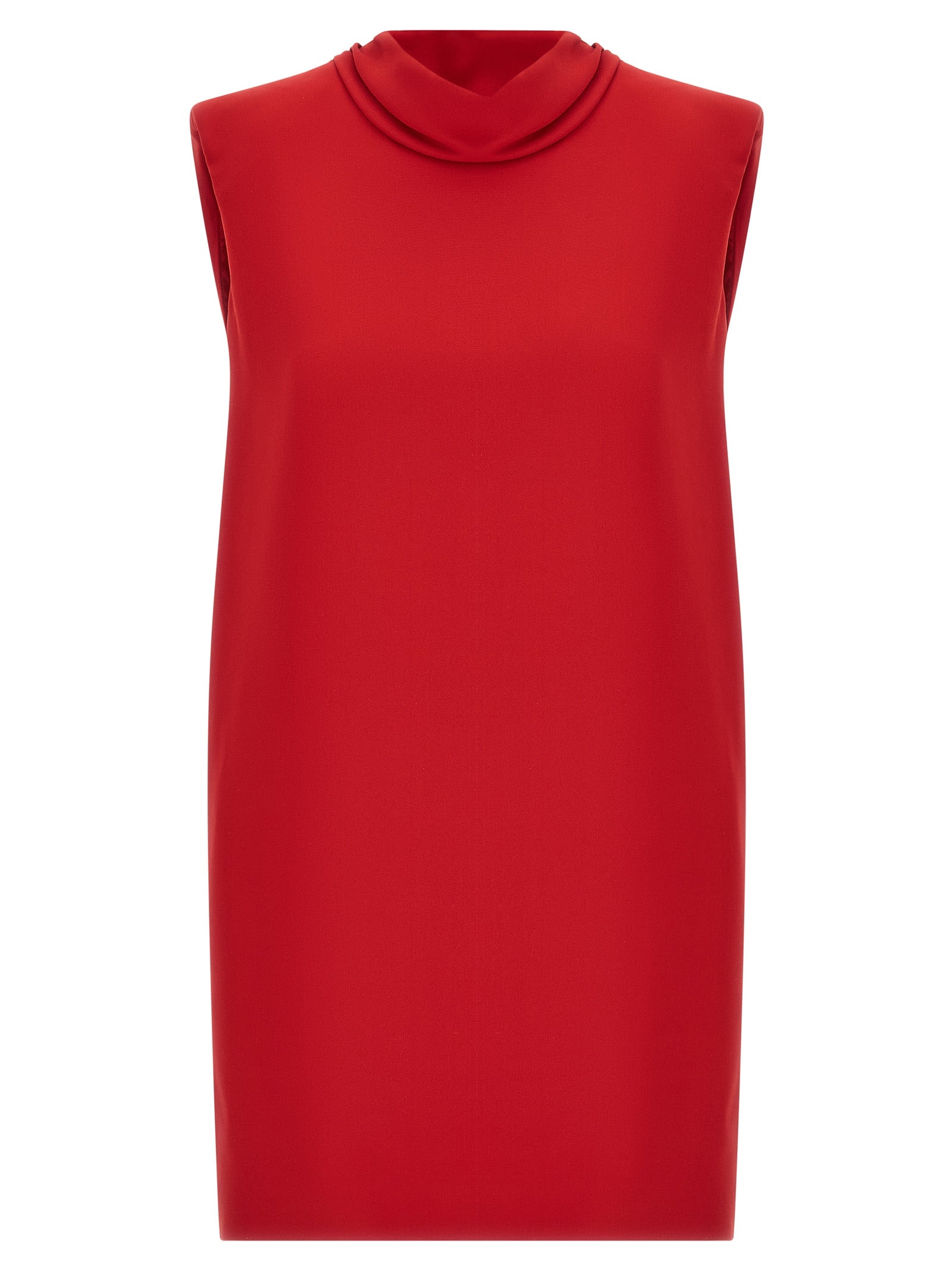 Valentino Garavani 'Solid' Red Silk Cady Short Dress with Draped Neckline & V-Back