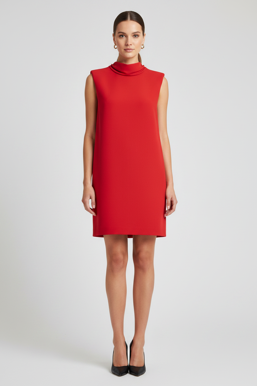 Valentino Garavani 'Solid' Red Silk Cady Short Dress with Draped Neckline & V-Back