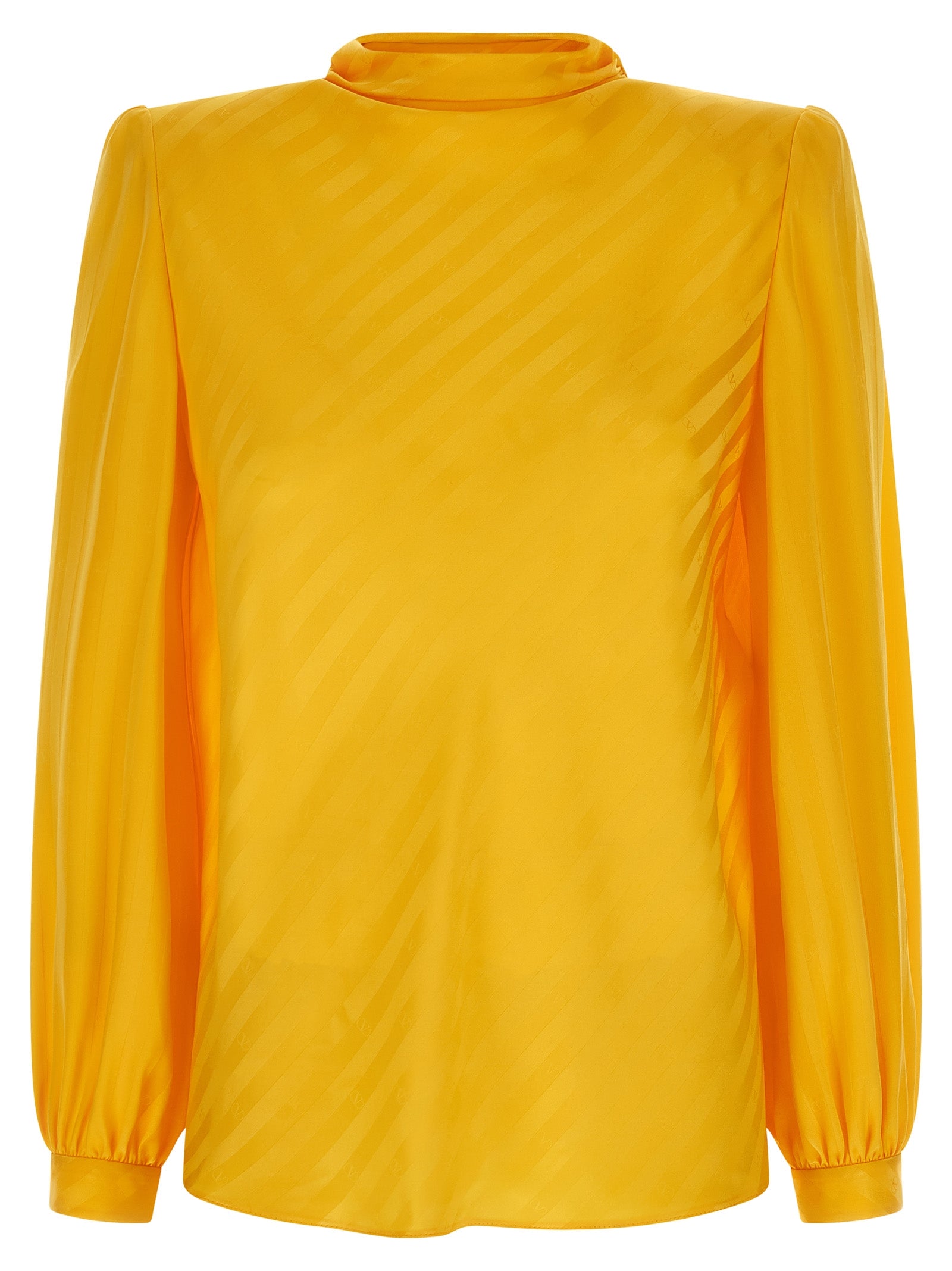 Valentino Garavani 'Mossi' Yellow Silk Jacquard Blouse with VLogo Diagonal Stripes