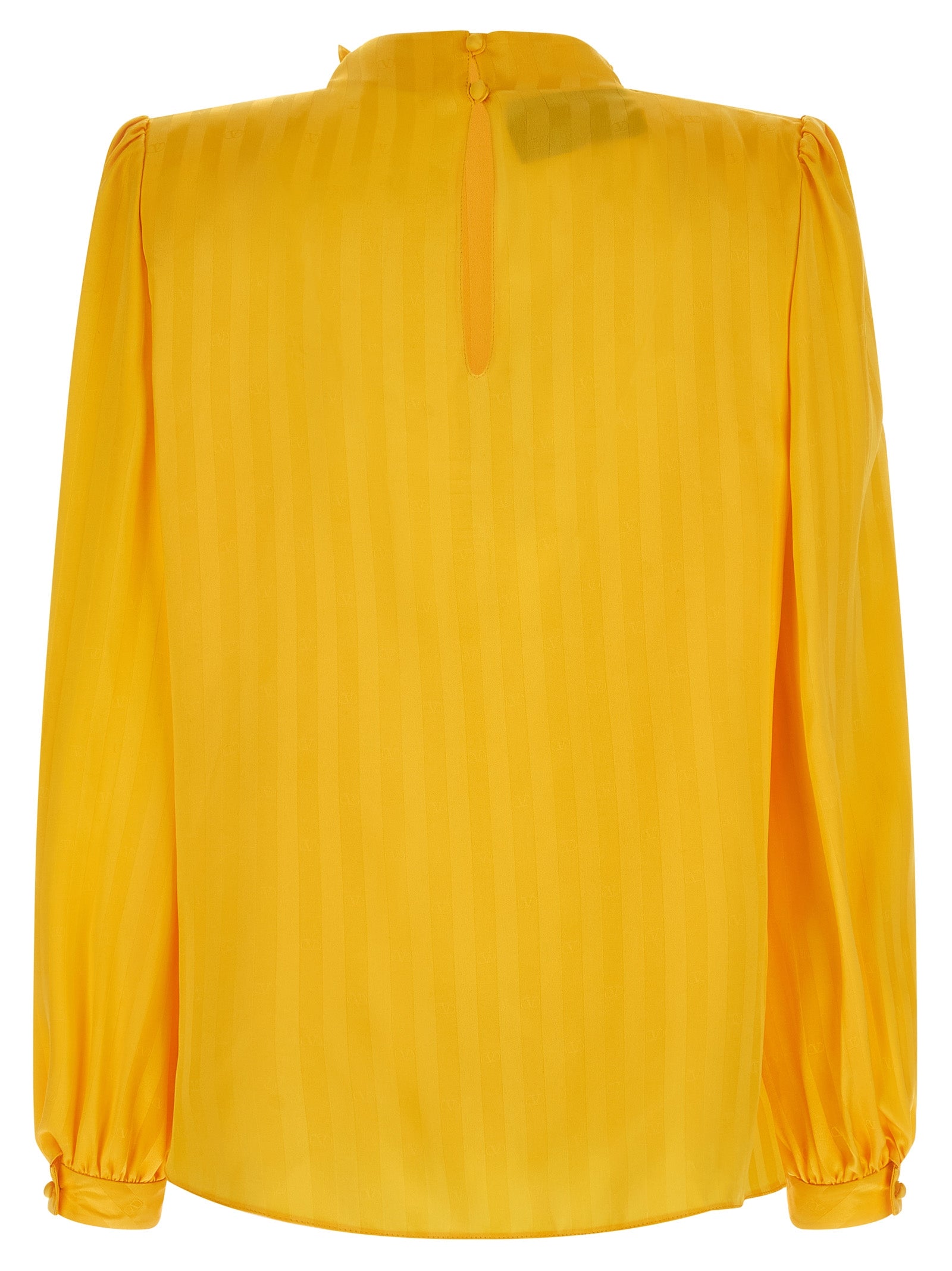 Valentino Garavani 'Mossi' Yellow Silk Jacquard Blouse with VLogo Diagonal Stripes