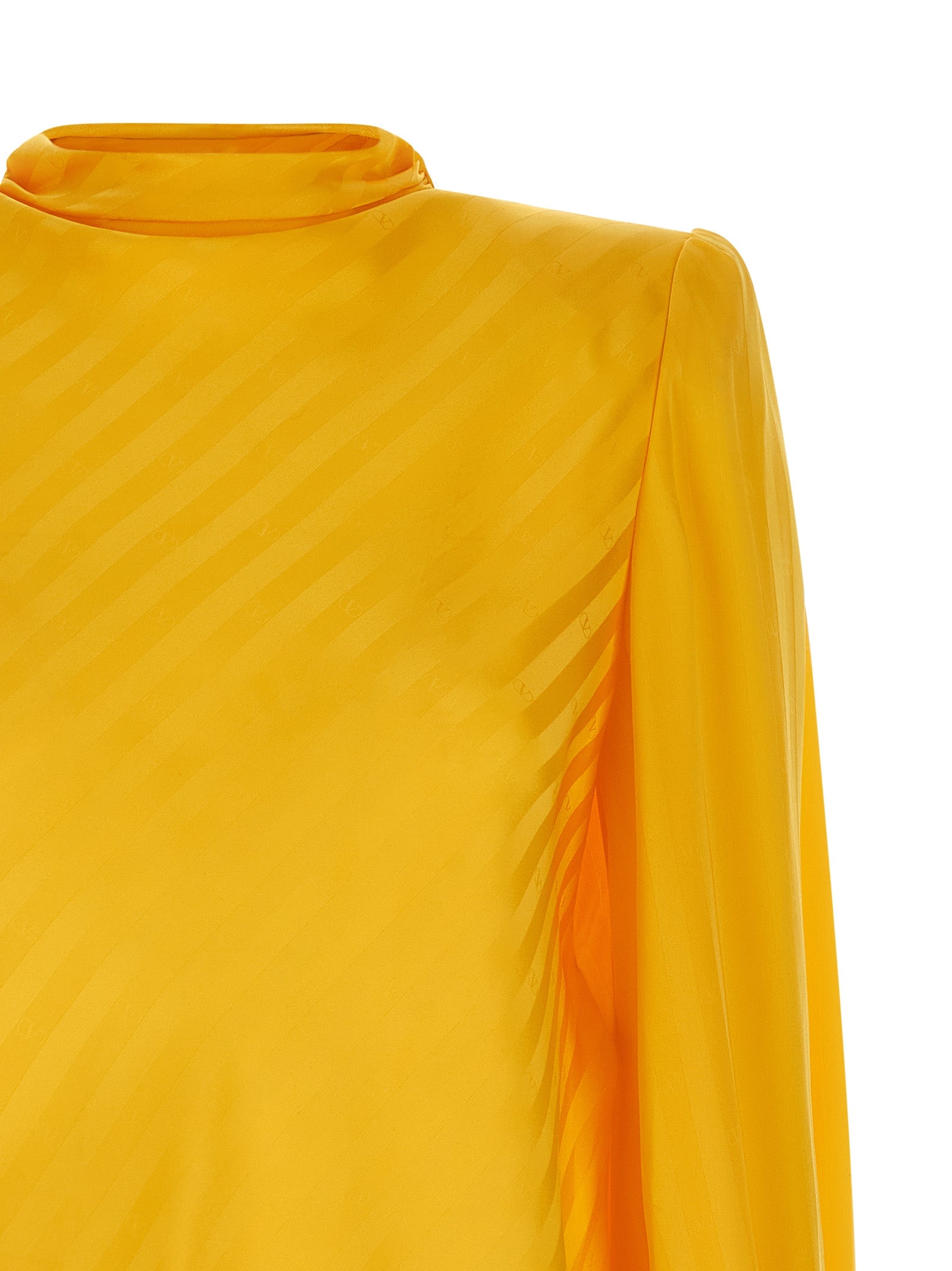 Valentino Garavani 'Mossi' Yellow Silk Jacquard Blouse with VLogo Diagonal Stripes