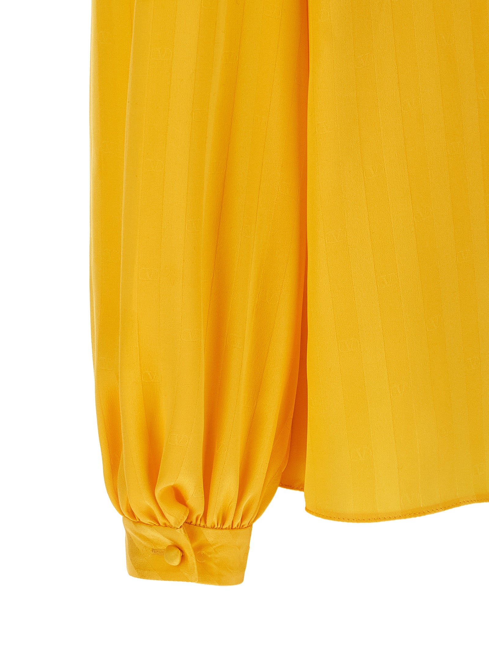 Valentino Garavani 'Mossi' Yellow Silk Jacquard Blouse with VLogo Diagonal Stripes