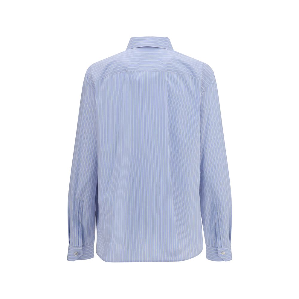 Saint Laurent 'Cassandre' Blue Striped Cotton Poplin Shirt with Embroidered Logo