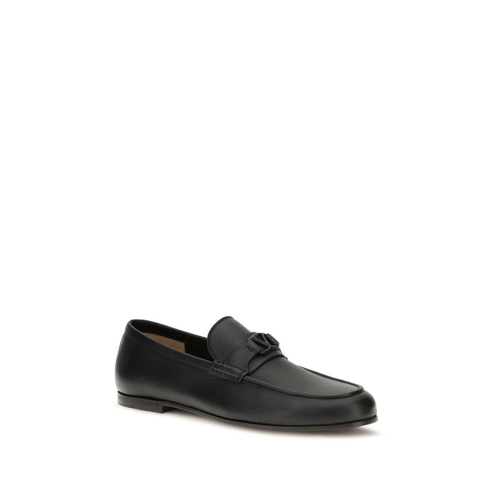 Valentino Garavani VLogo Signature Deer Leather Loafers in Black | AW26