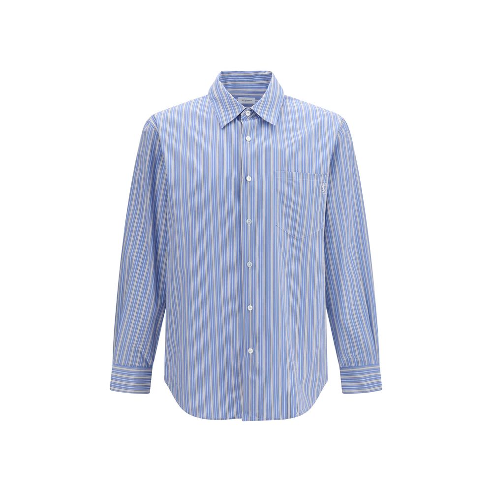 Saint Laurent Cassandre Striped Cotton Shirt — Blue | Men