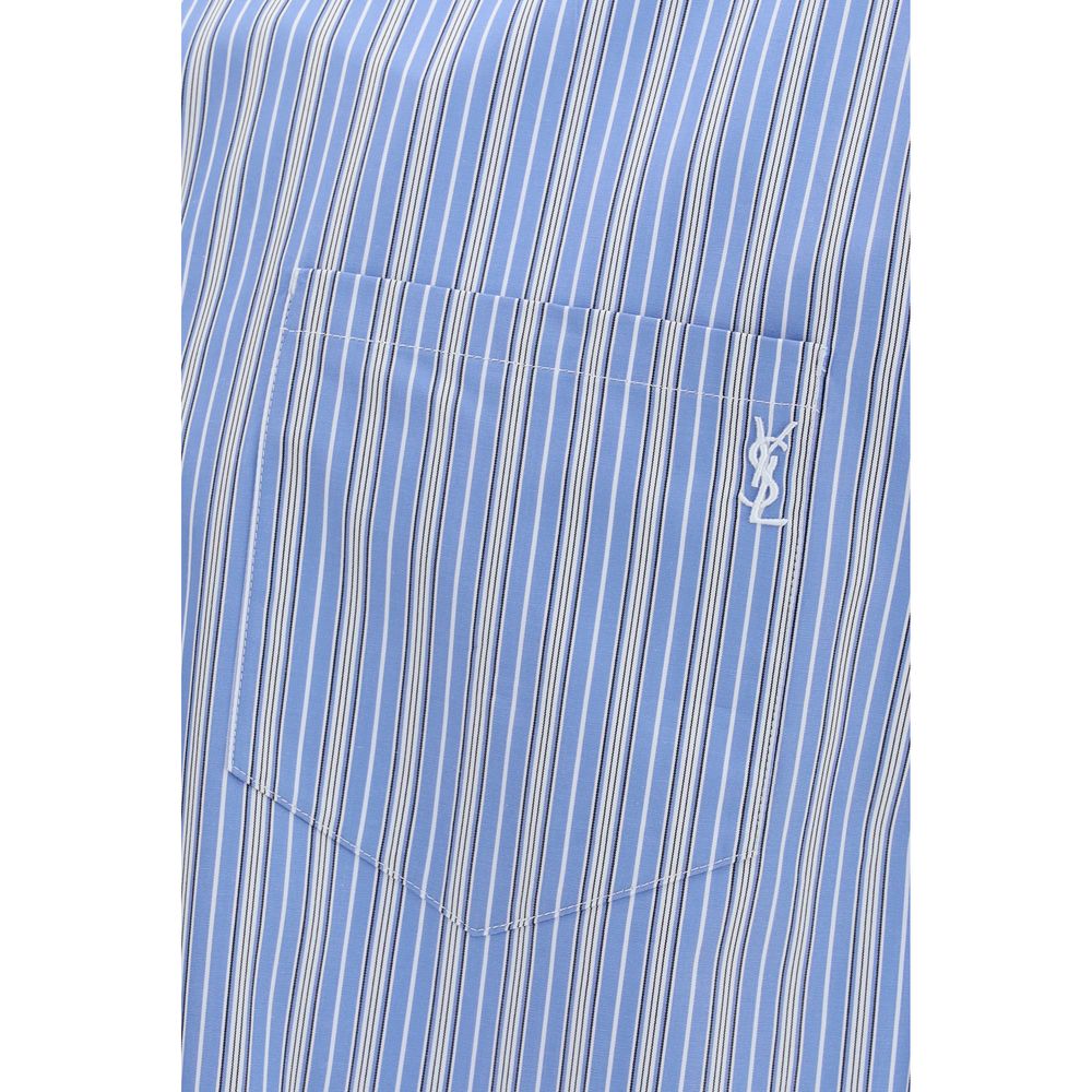 Saint Laurent Cassandre Striped Cotton Shirt — Blue | Men
