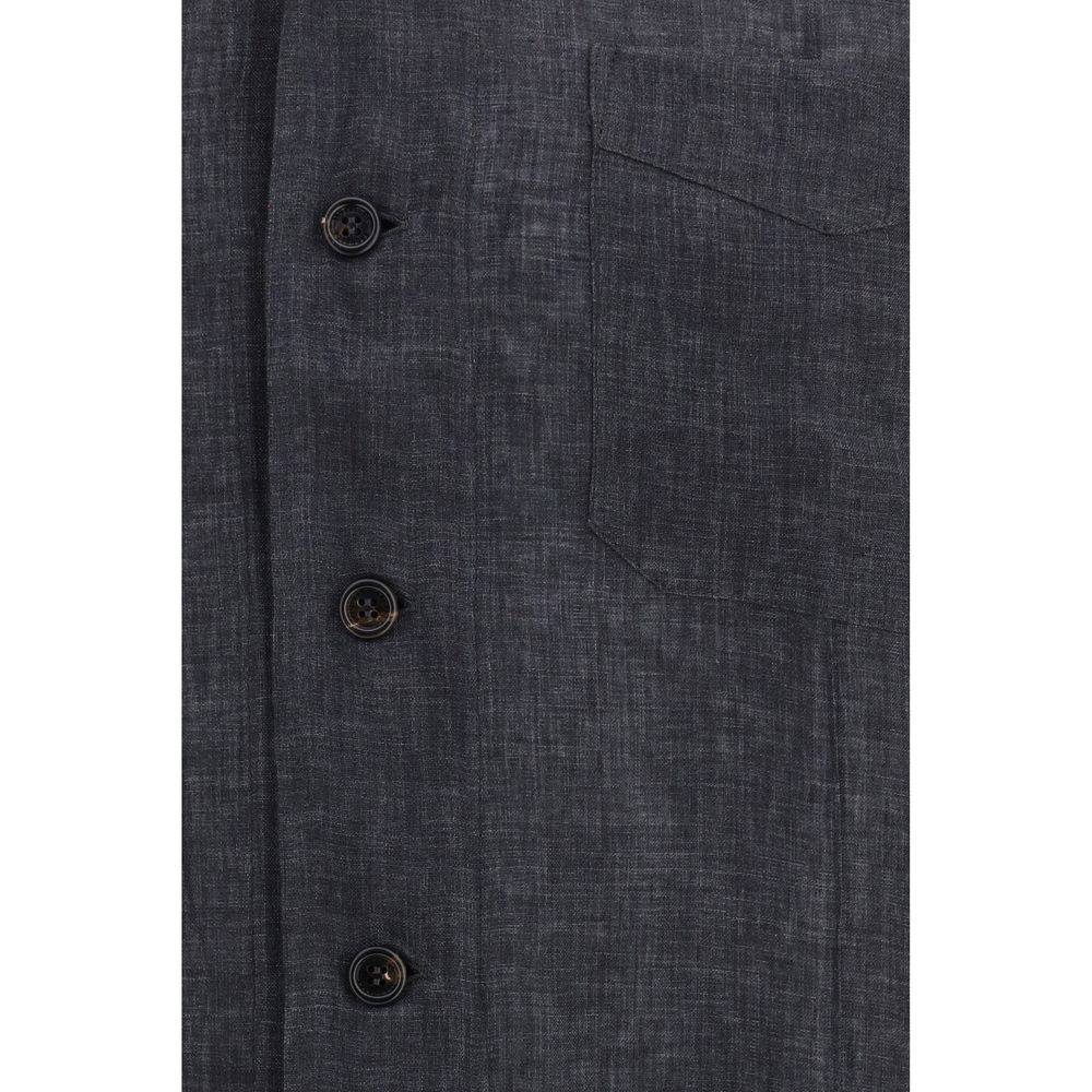 Brunello Cucinelli Gray Linen Dress Shirt