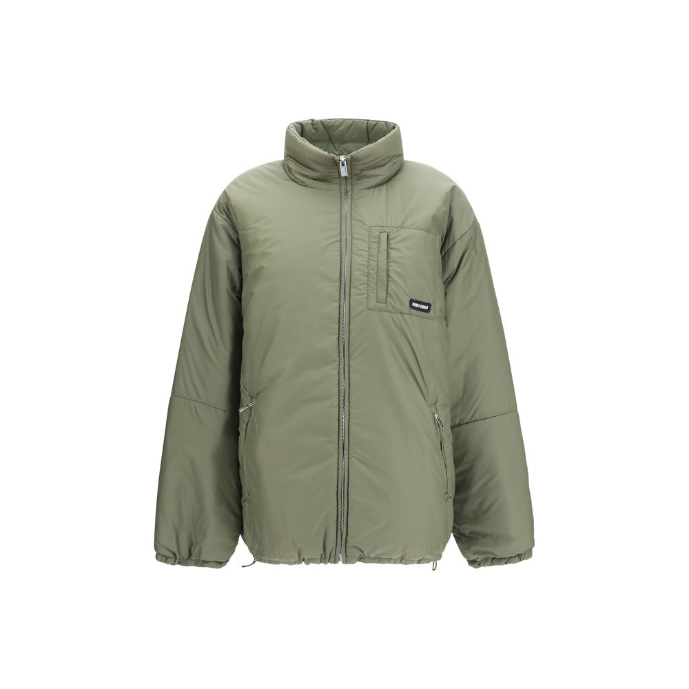 Miu Miu Oversized Goose Down Puffer Jacket in Khaki Green | AW26