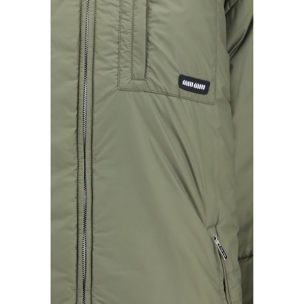 Miu Miu Oversized Goose Down Puffer Jacket in Khaki Green | AW26