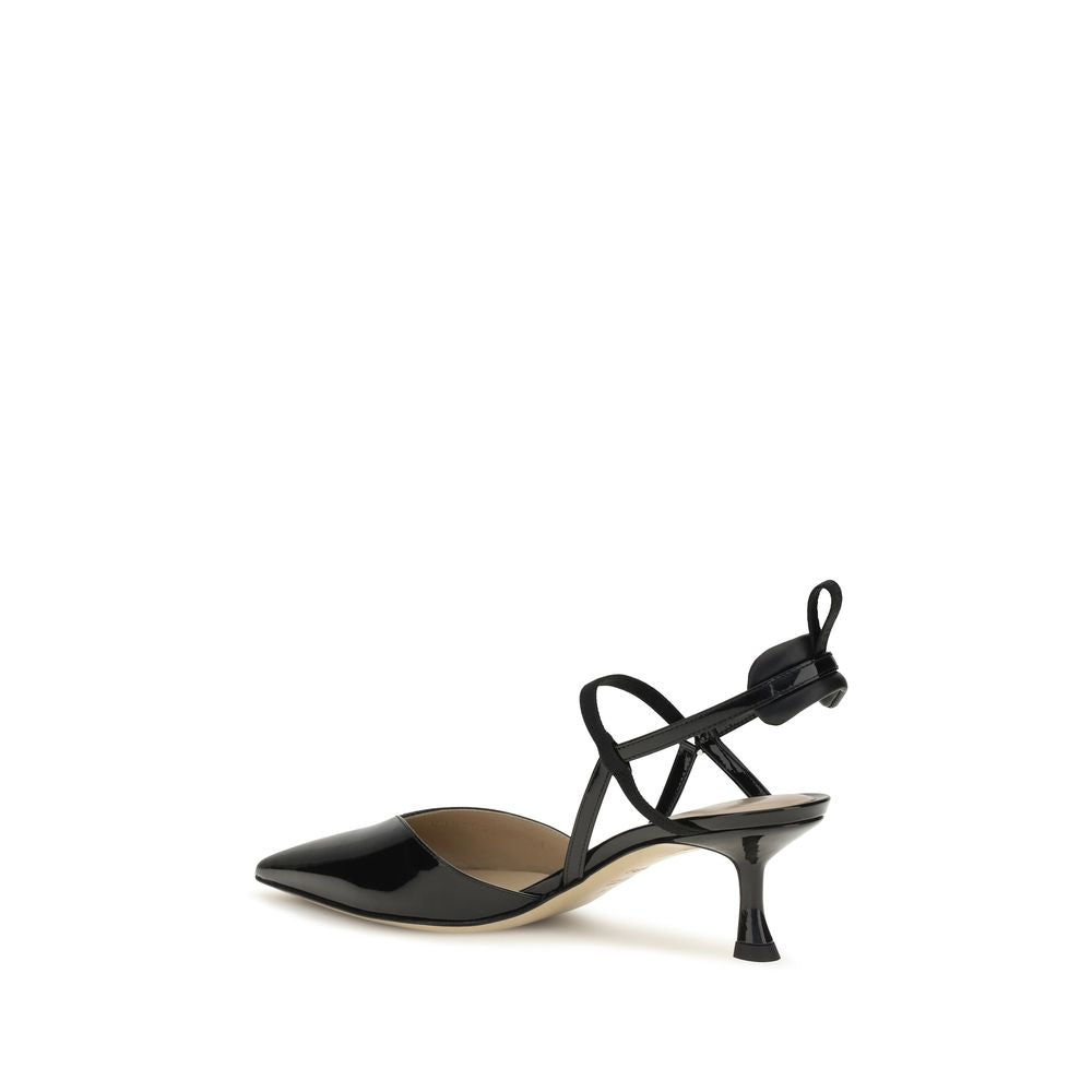 Fendi Colibrì Black Patent Calfskin Slingback Stiletto Pumps Sporty Detail AW26