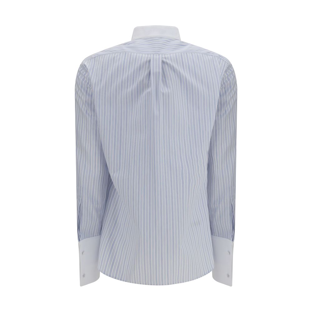 Tom Ford Blue Cotton Striped Bowling Collar Shirt Pearl Buttons Contrast Patch AW26